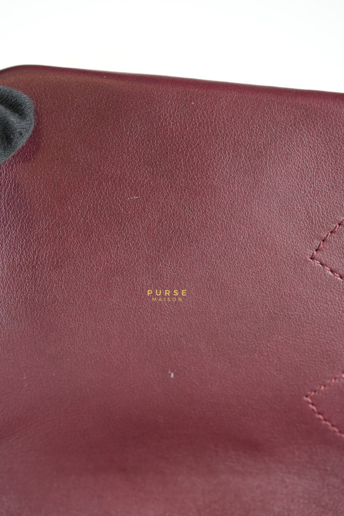 Gold Bar Top Handle Quilted Glazed Calfskin Leather in Dark Red Series 23 | Purse Maison Luxury Bags Shop