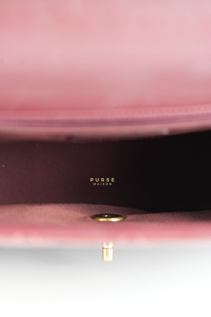 Gold Bar Top Handle Quilted Glazed Calfskin Leather in Dark Red Series 23 | Purse Maison Luxury Bags Shop