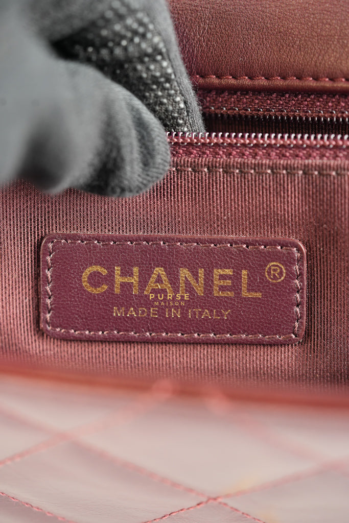 Gold Bar Top Handle Quilted Glazed Calfskin Leather in Dark Red Series 23 | Purse Maison Luxury Bags Shop