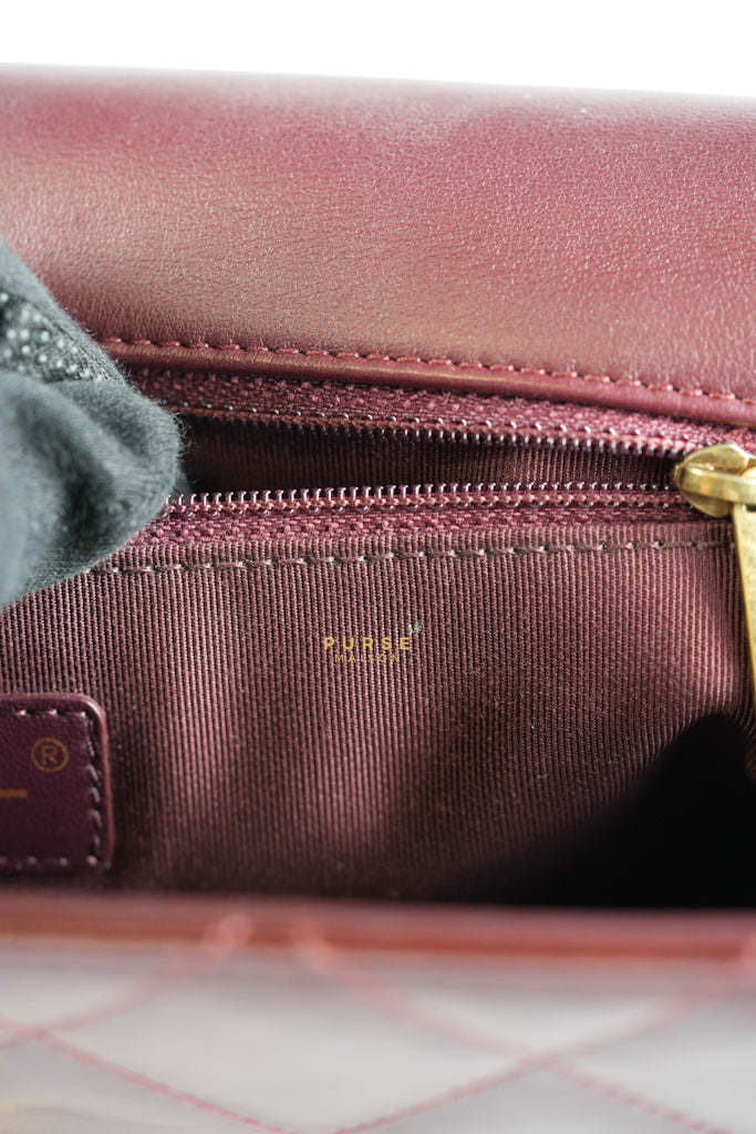 Gold Bar Top Handle Quilted Glazed Calfskin Leather in Dark Red Series 23 | Purse Maison Luxury Bags Shop