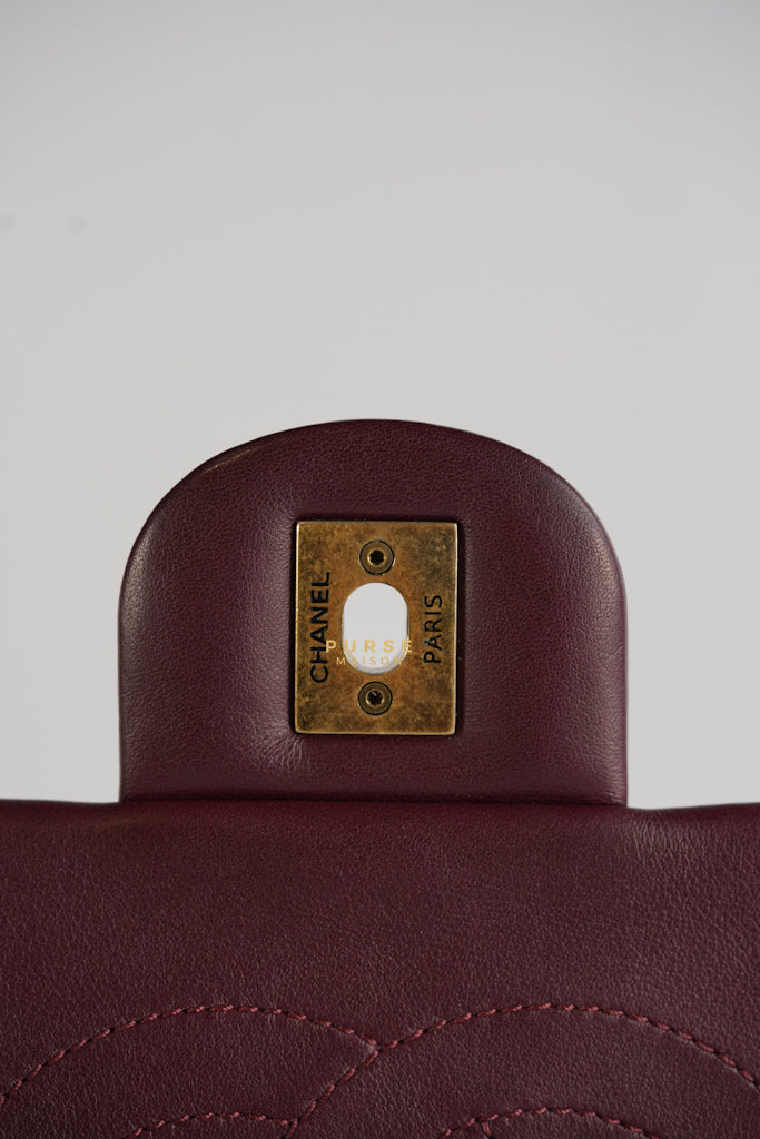 Gold Bar Top Handle Quilted Glazed Calfskin Leather in Dark Red Series 23 | Purse Maison Luxury Bags Shop