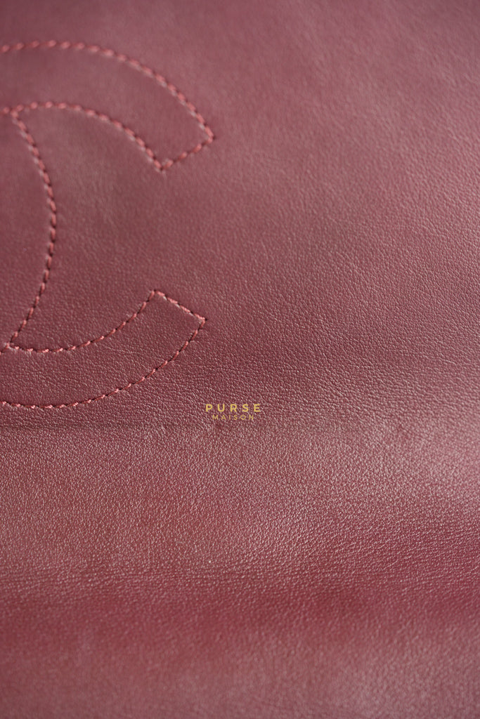 Gold Bar Top Handle Quilted Glazed Calfskin Leather in Dark Red Series 23 | Purse Maison Luxury Bags Shop