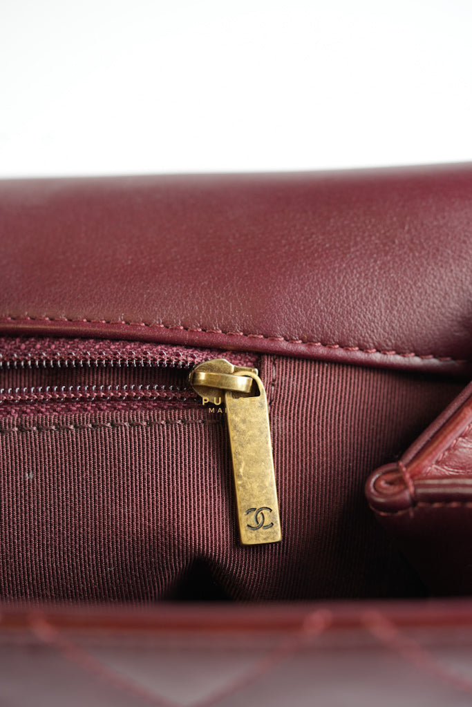 Gold Bar Top Handle Quilted Glazed Calfskin Leather in Dark Red Series 23 | Purse Maison Luxury Bags Shop