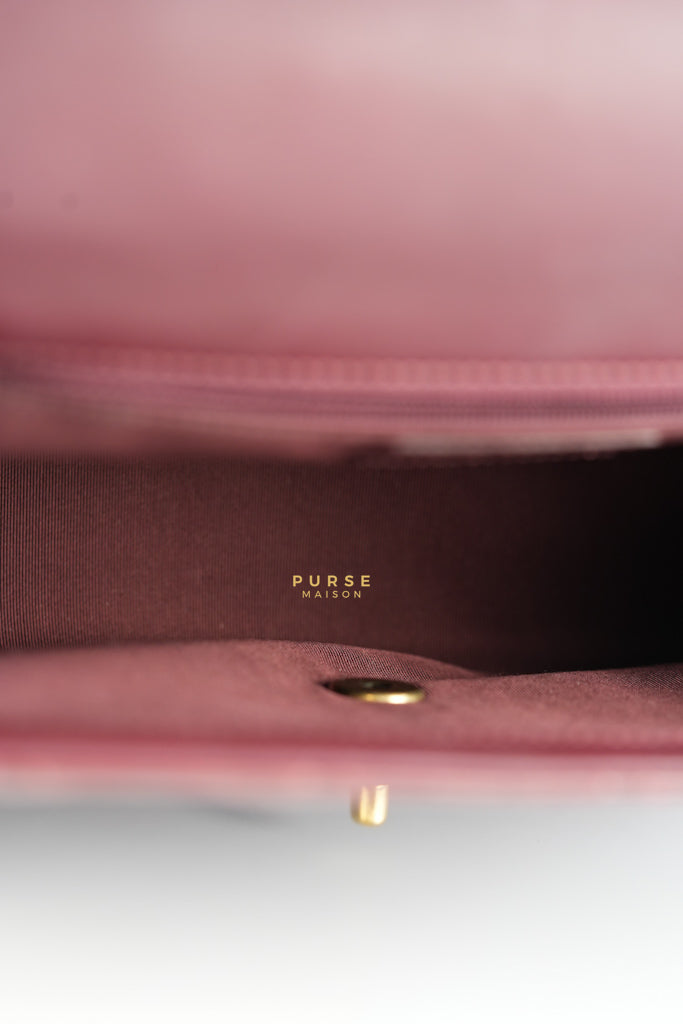 Gold Bar Top Handle Quilted Glazed Calfskin Leather in Dark Red Series 23 | Purse Maison Luxury Bags Shop