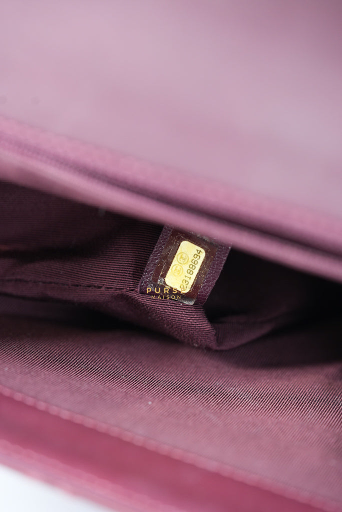 Gold Bar Top Handle Quilted Glazed Calfskin Leather in Dark Red Series 23 | Purse Maison Luxury Bags Shop