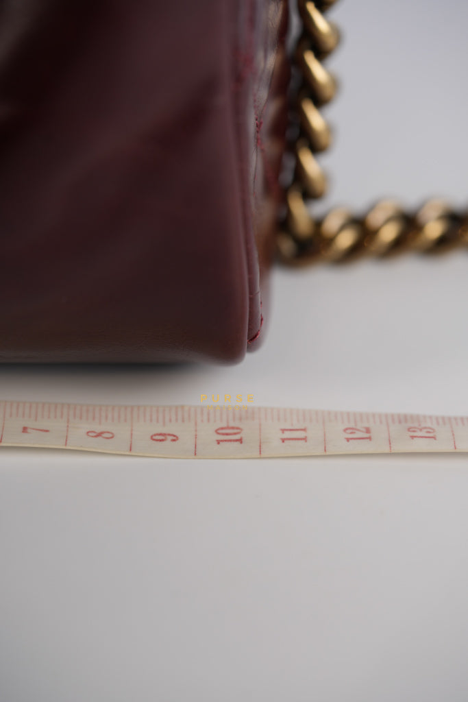 Gold Bar Top Handle Quilted Glazed Calfskin Leather in Dark Red Series 23 | Purse Maison Luxury Bags Shop