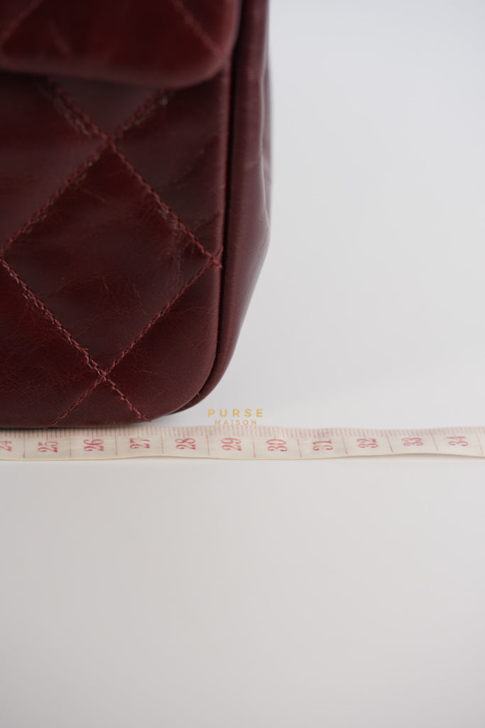 Gold Bar Top Handle Quilted Glazed Calfskin Leather in Dark Red Series 23 | Purse Maison Luxury Bags Shop