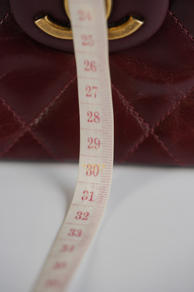 Gold Bar Top Handle Quilted Glazed Calfskin Leather in Dark Red Series 23 | Purse Maison Luxury Bags Shop