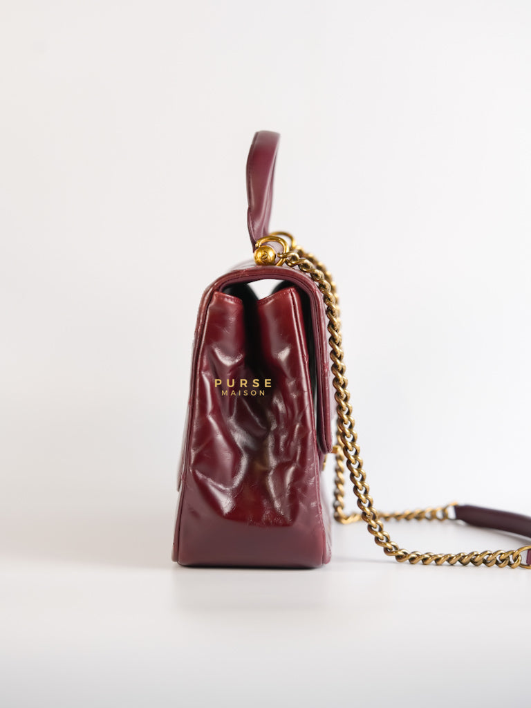 Gold Bar Top Handle Quilted Glazed Calfskin Leather in Dark Red Series 23 | Purse Maison Luxury Bags Shop