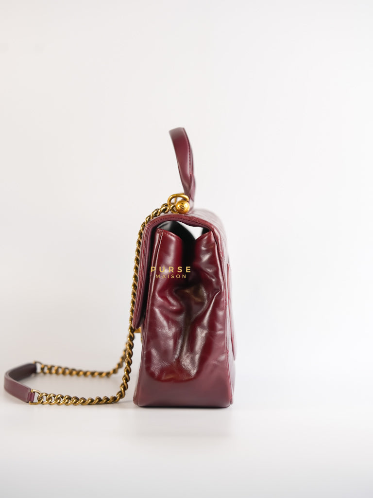 Gold Bar Top Handle Quilted Glazed Calfskin Leather in Dark Red Series 23 | Purse Maison Luxury Bags Shop