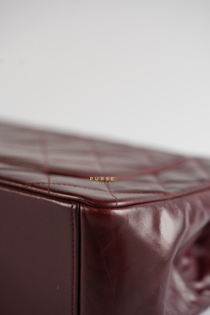 Gold Bar Top Handle Quilted Glazed Calfskin Leather in Dark Red Series 23 | Purse Maison Luxury Bags Shop
