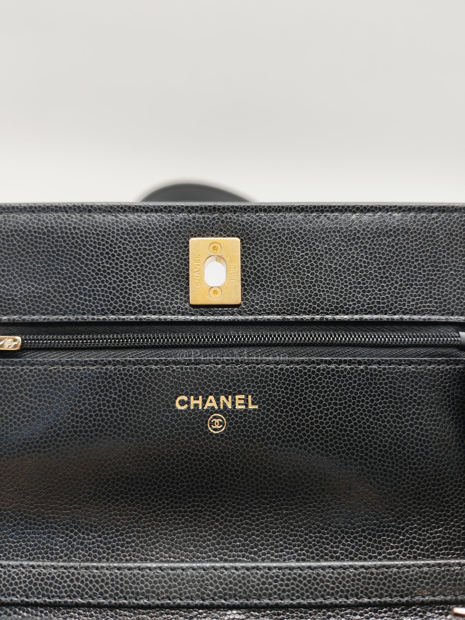 Gold Coin Wallet On Chain(WOC) Black Caviar Leather Aged Gold Hardware (Microchip) | Purse Maison Luxury Bags Shop