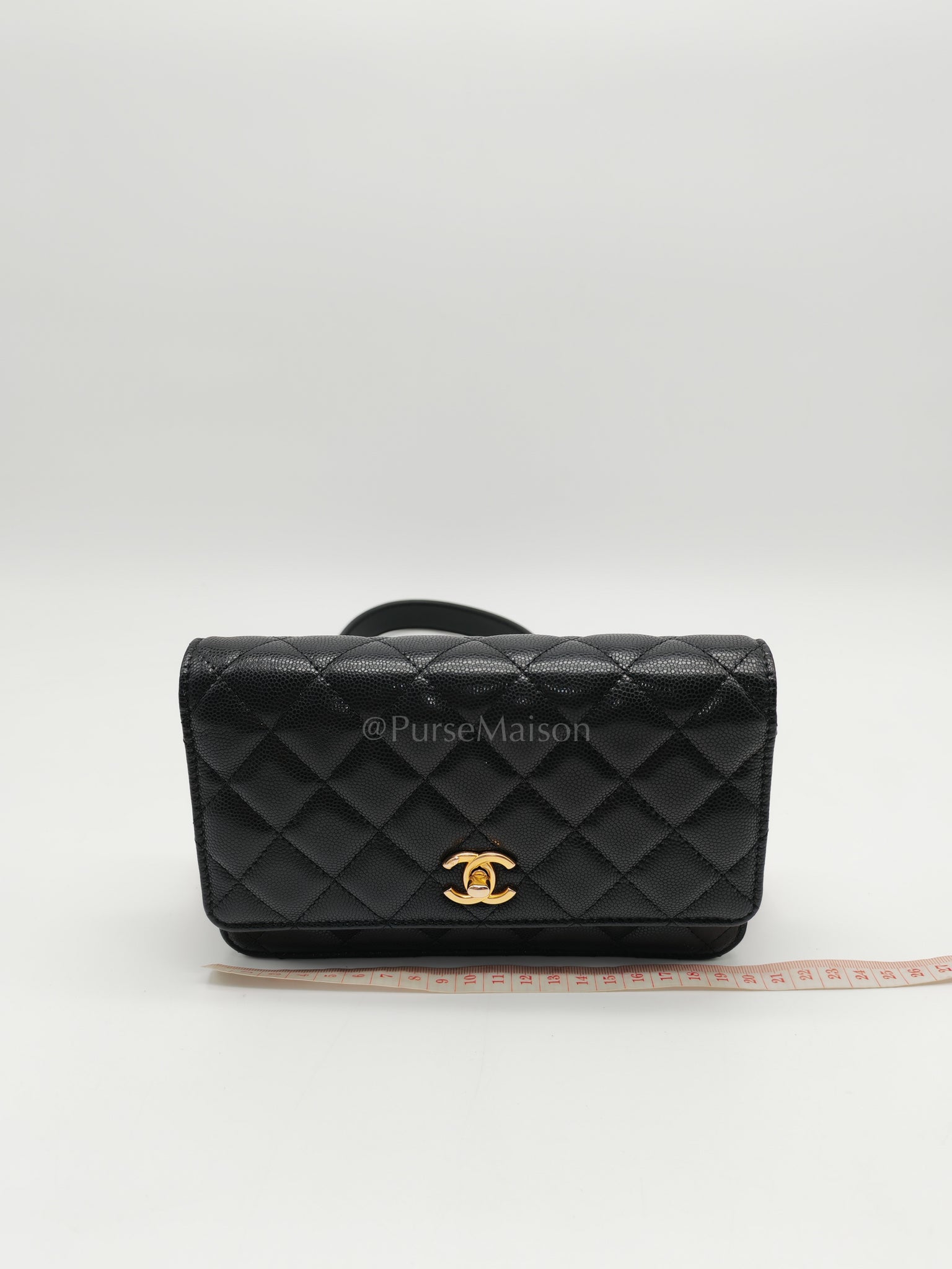 Gold Coin Wallet On Chain(WOC) Black Caviar Leather Aged Gold Hardware (Microchip) | Purse Maison Luxury Bags Shop