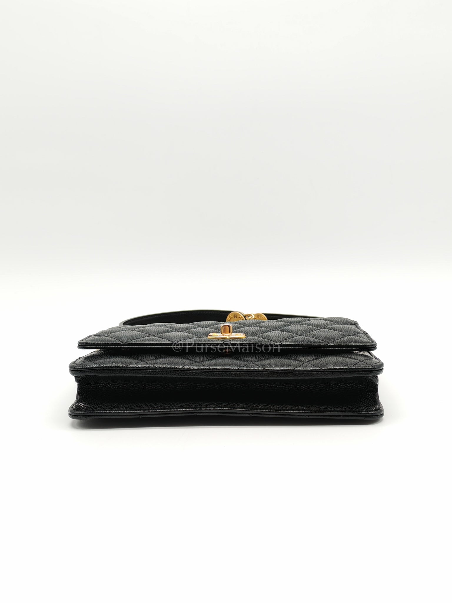 Gold Coin Wallet On Chain(WOC) Black Caviar Leather Aged Gold Hardware (Microchip) | Purse Maison Luxury Bags Shop