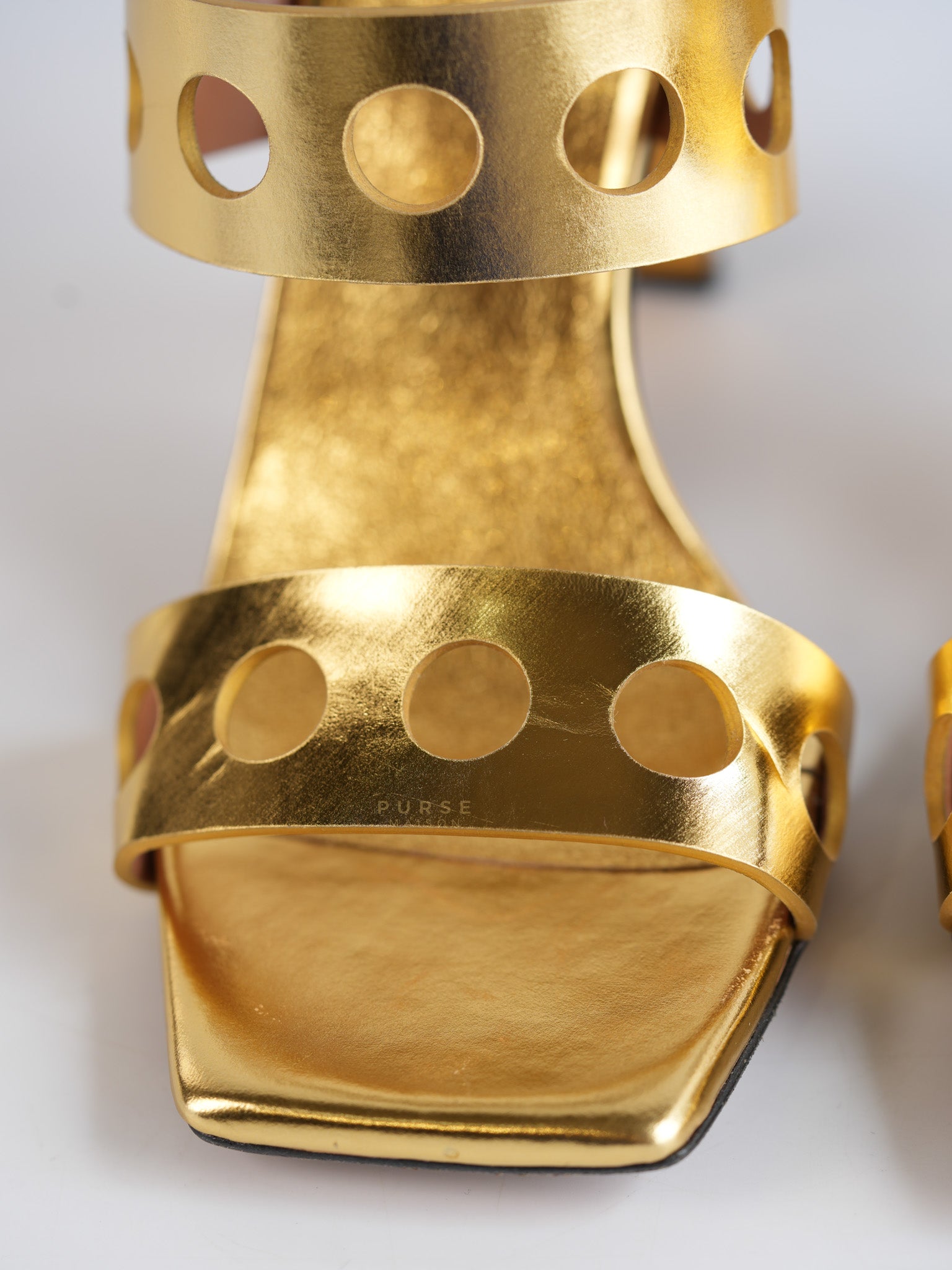 Gold Metallic Perfo Leather Sandals Perforated Heels Size 36 EU(22.5cm) | Purse Maison Luxury Bags Shop
