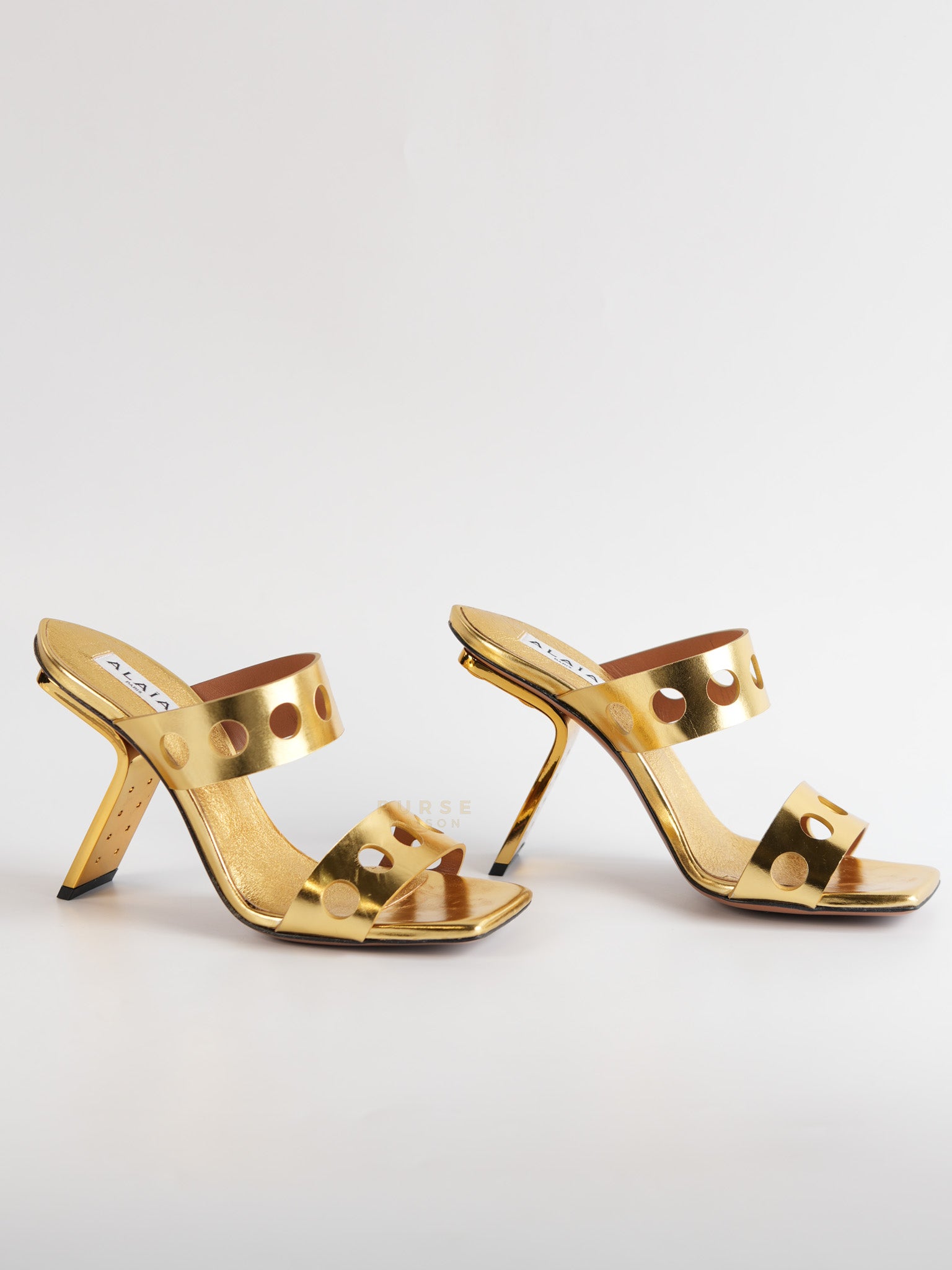 Gold Metallic Perfo Leather Sandals Perforated Heels Size 36 EU(22.5cm) | Purse Maison Luxury Bags Shop