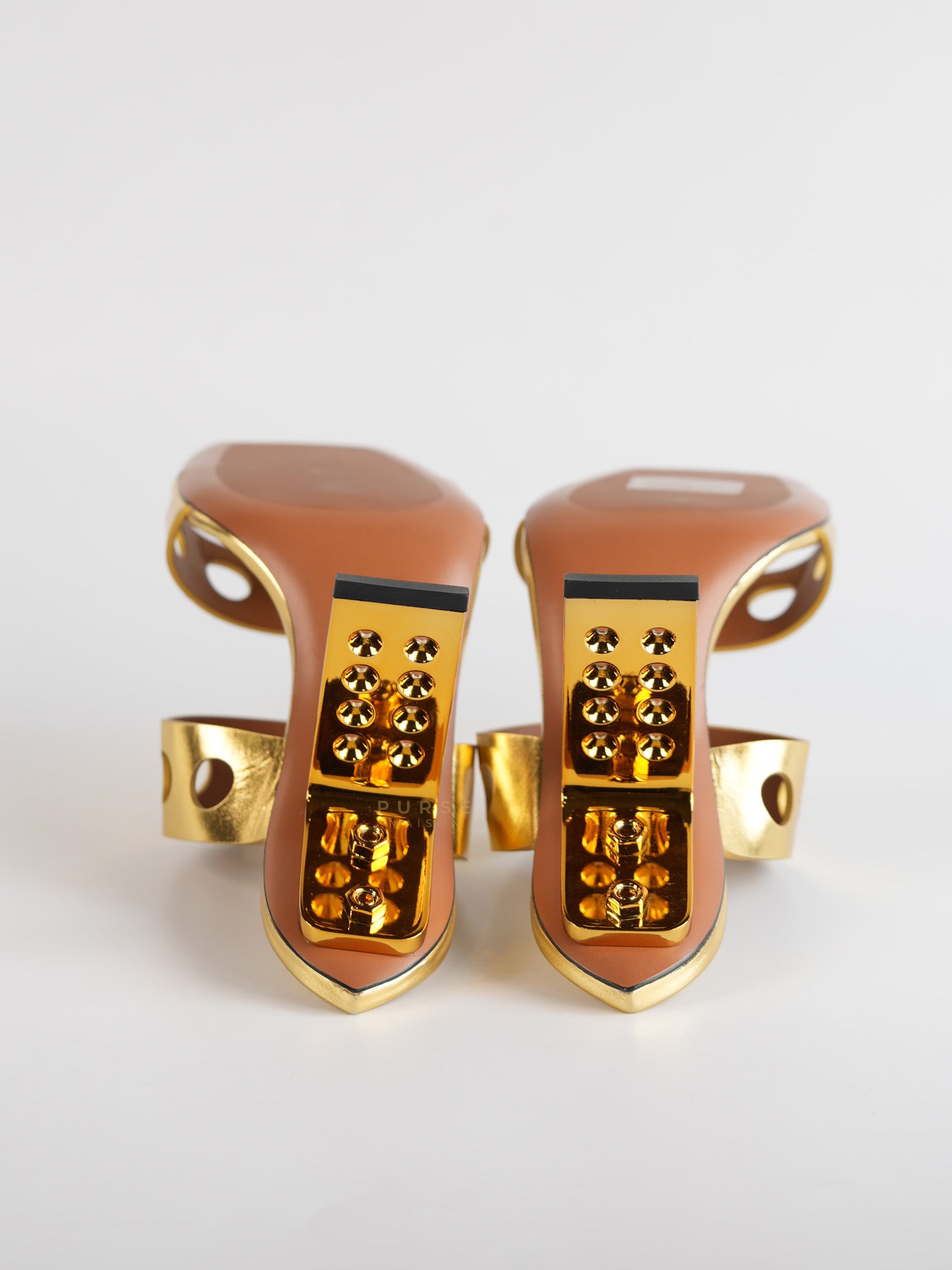 Gold Metallic Perfo Leather Sandals Perforated Heels Size 36 EU(22.5cm) | Purse Maison Luxury Bags Shop