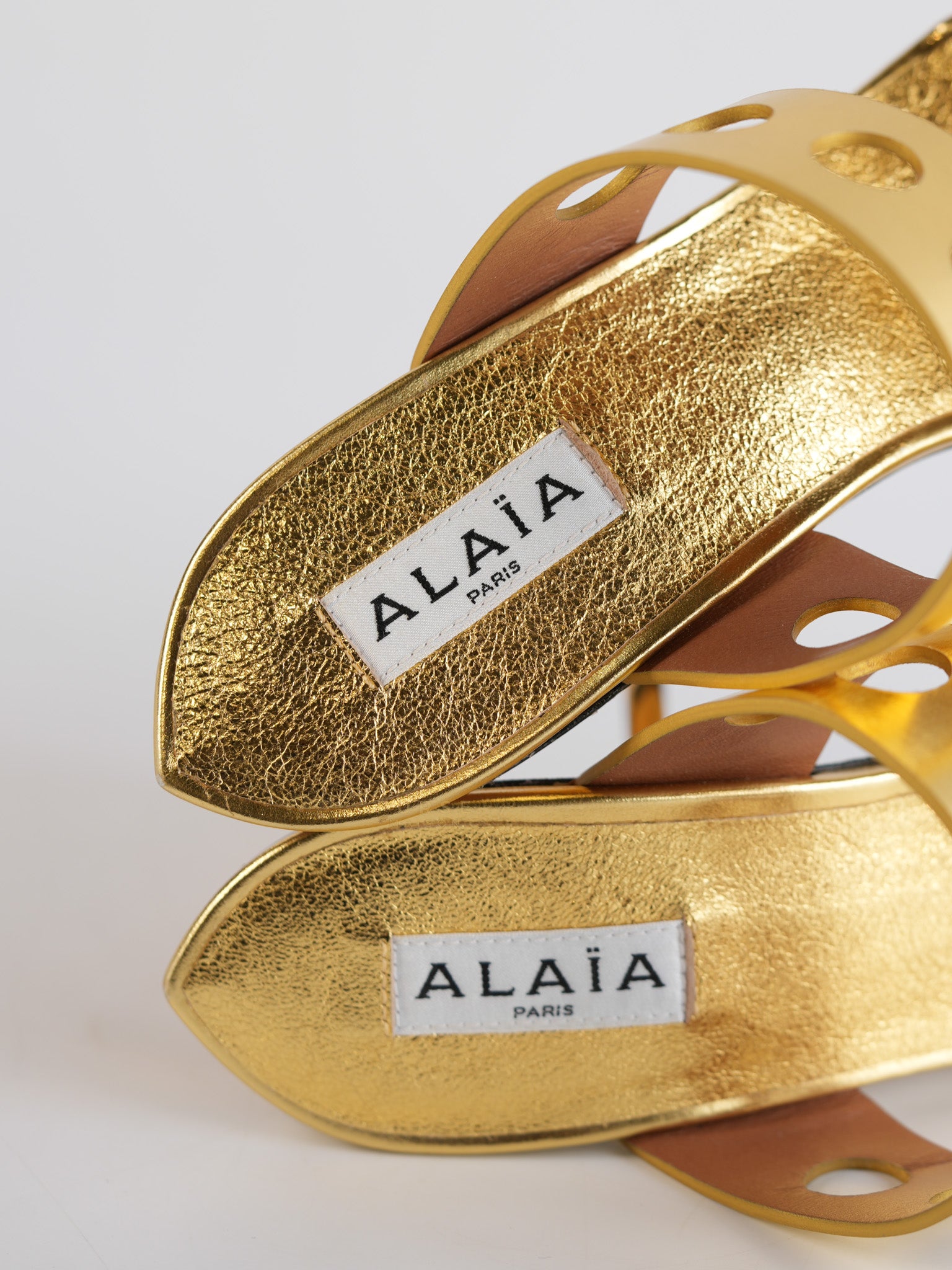 Gold Metallic Perfo Leather Sandals Perforated Heels Size 36 EU(22.5cm) | Purse Maison Luxury Bags Shop