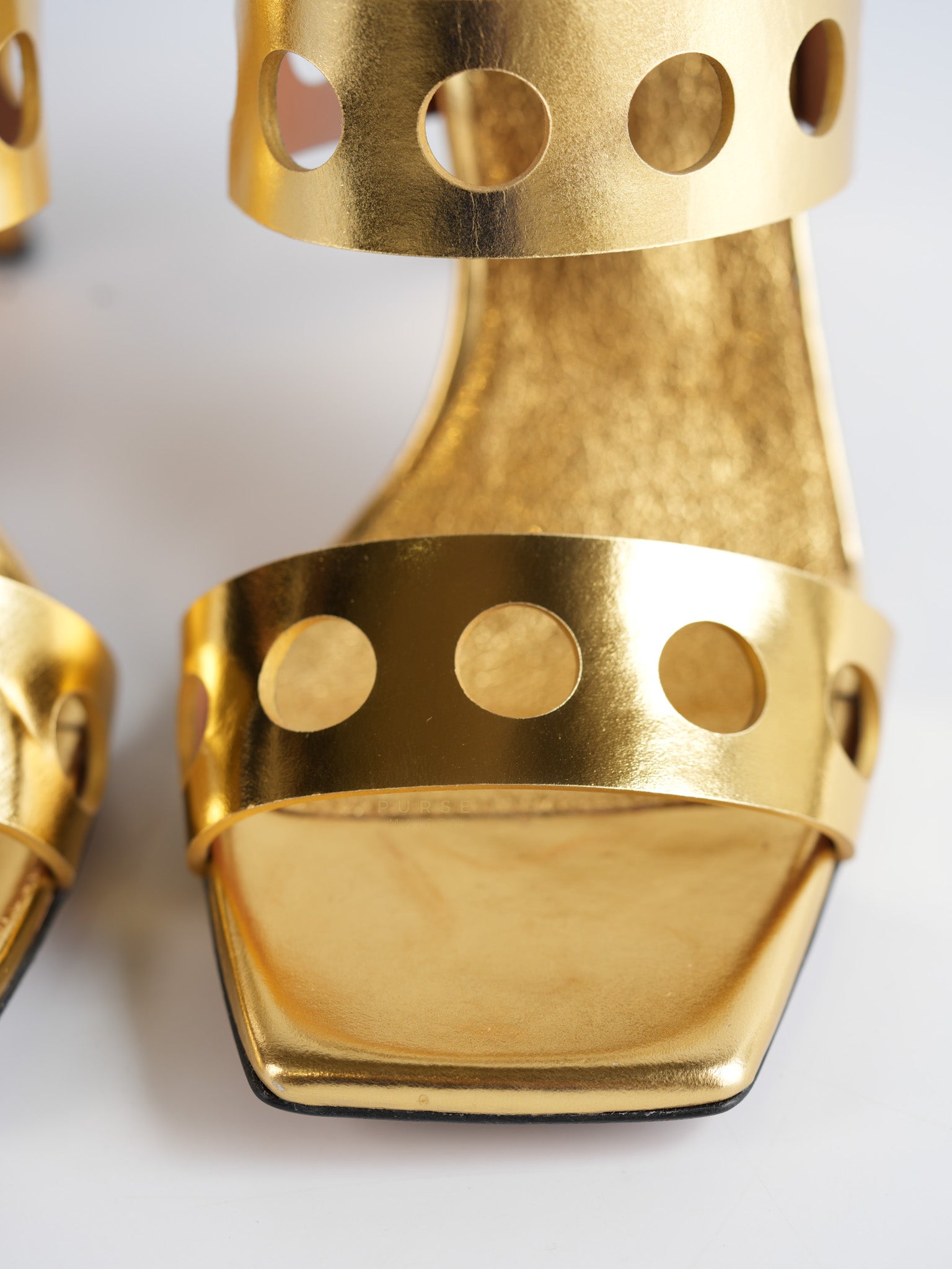Gold Metallic Perfo Leather Sandals Perforated Heels Size 36 EU(22.5cm) | Purse Maison Luxury Bags Shop