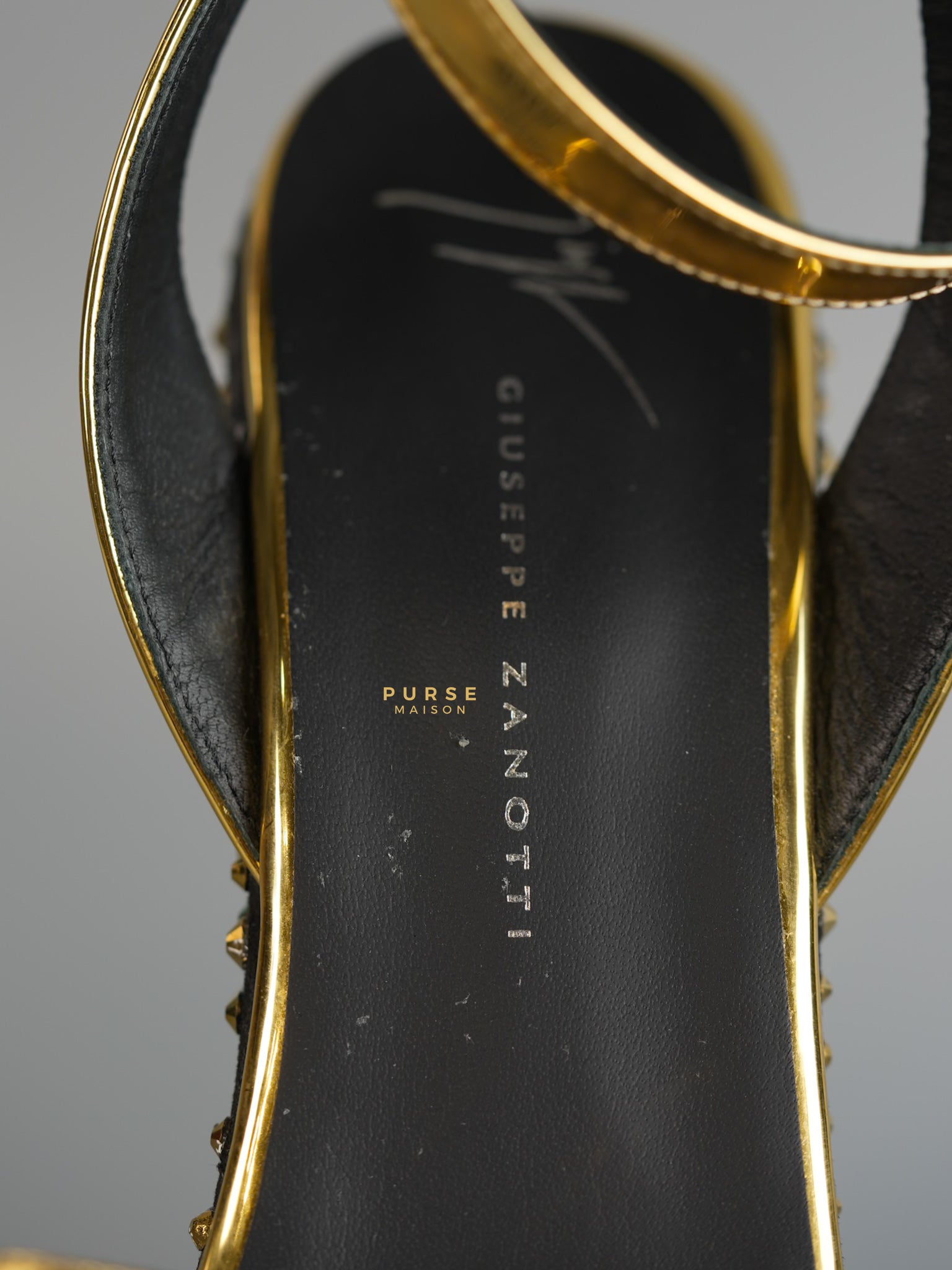 Gold Platform Crystal Stud Chunky Block Heel Sandals Women size 38 (23.9cm) | Purse Maison Luxury Bags Shop