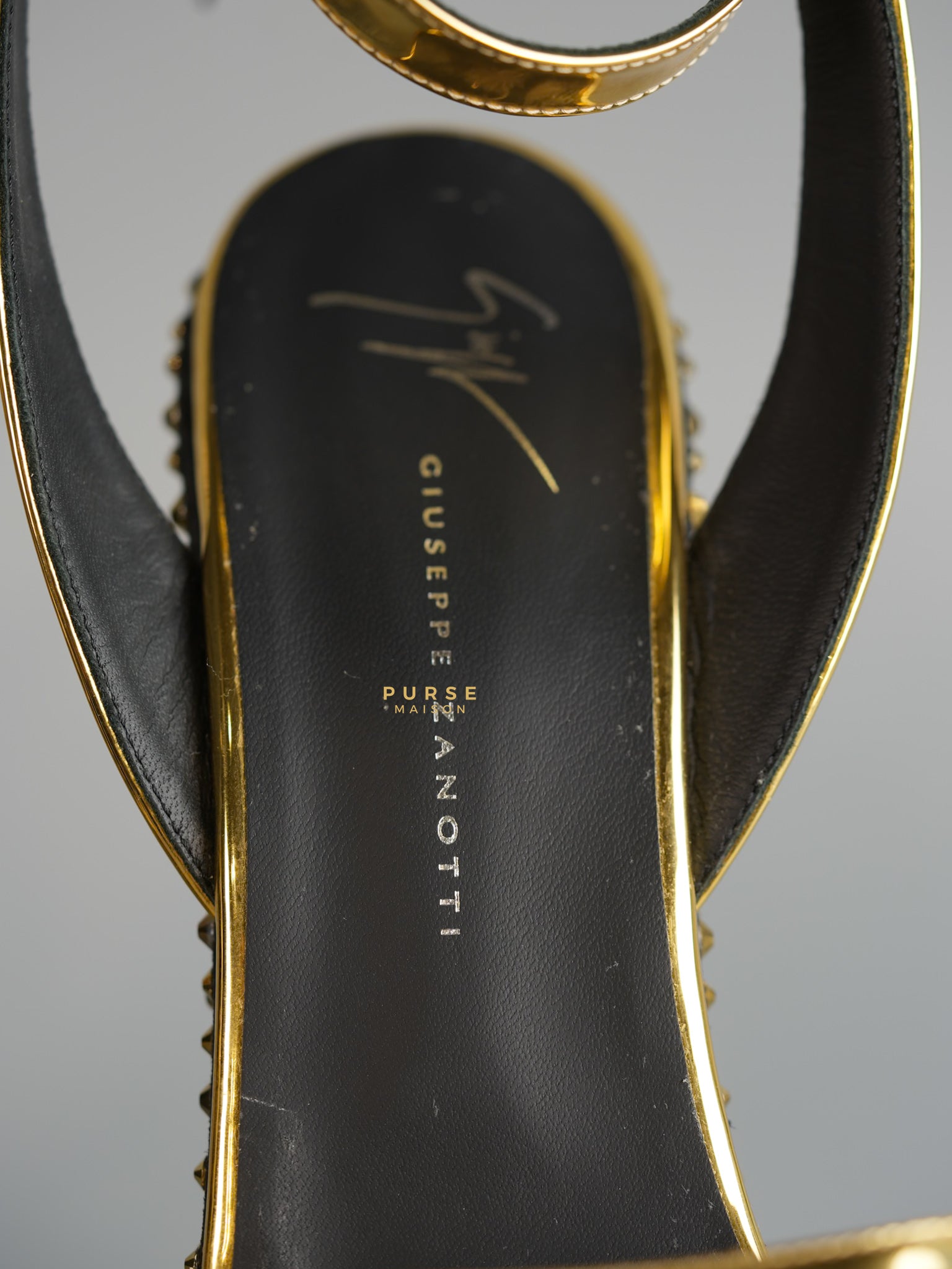 Gold Platform Crystal Stud Chunky Block Heel Sandals Women size 38 (23.9cm) | Purse Maison Luxury Bags Shop