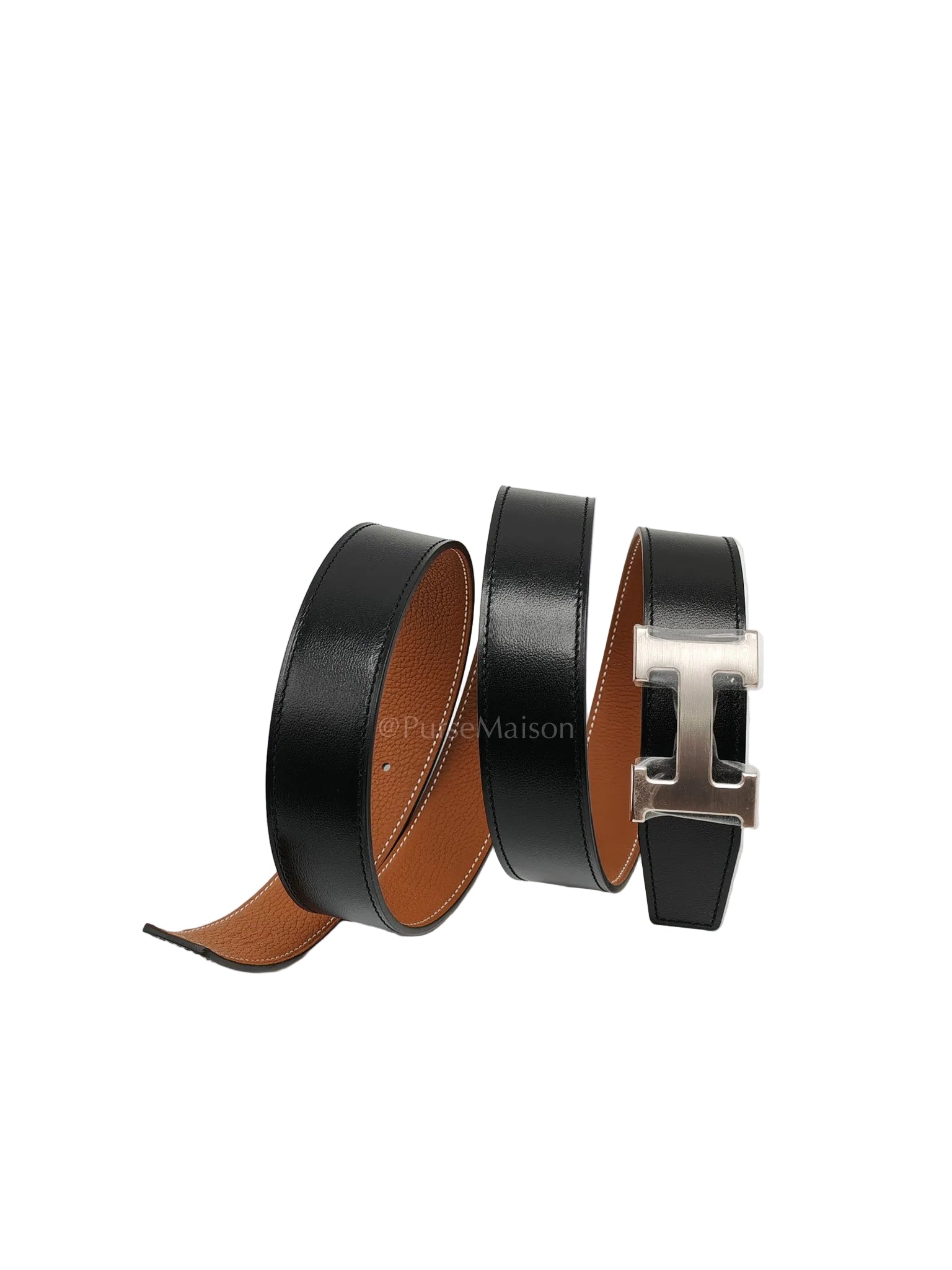 Constance Reversible Belt in Black & Palladium H Buckle Size 105