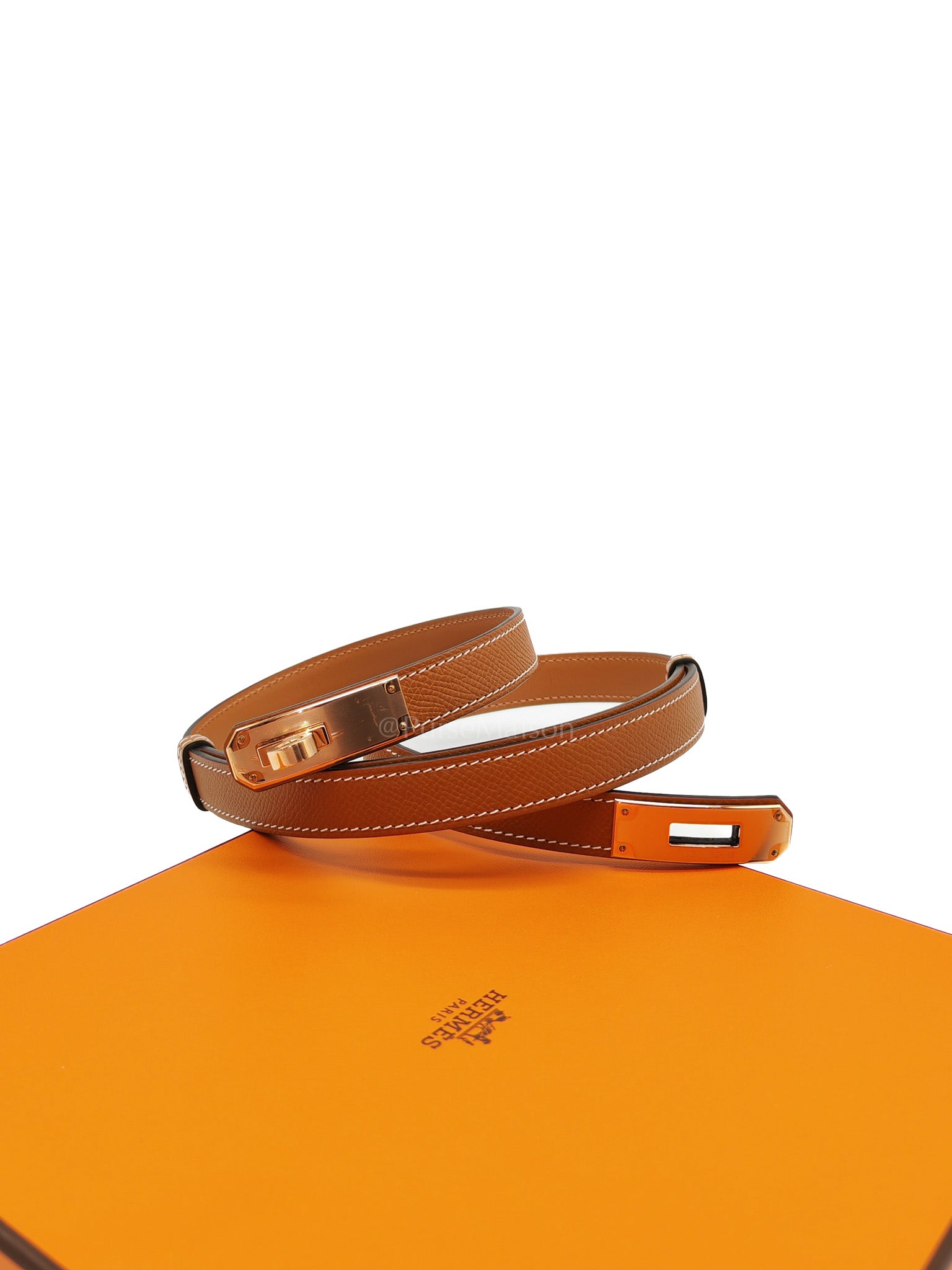 Kelly Belt in Gold Epsom Leather & Rose Gold Hardware Stamp W(2024)