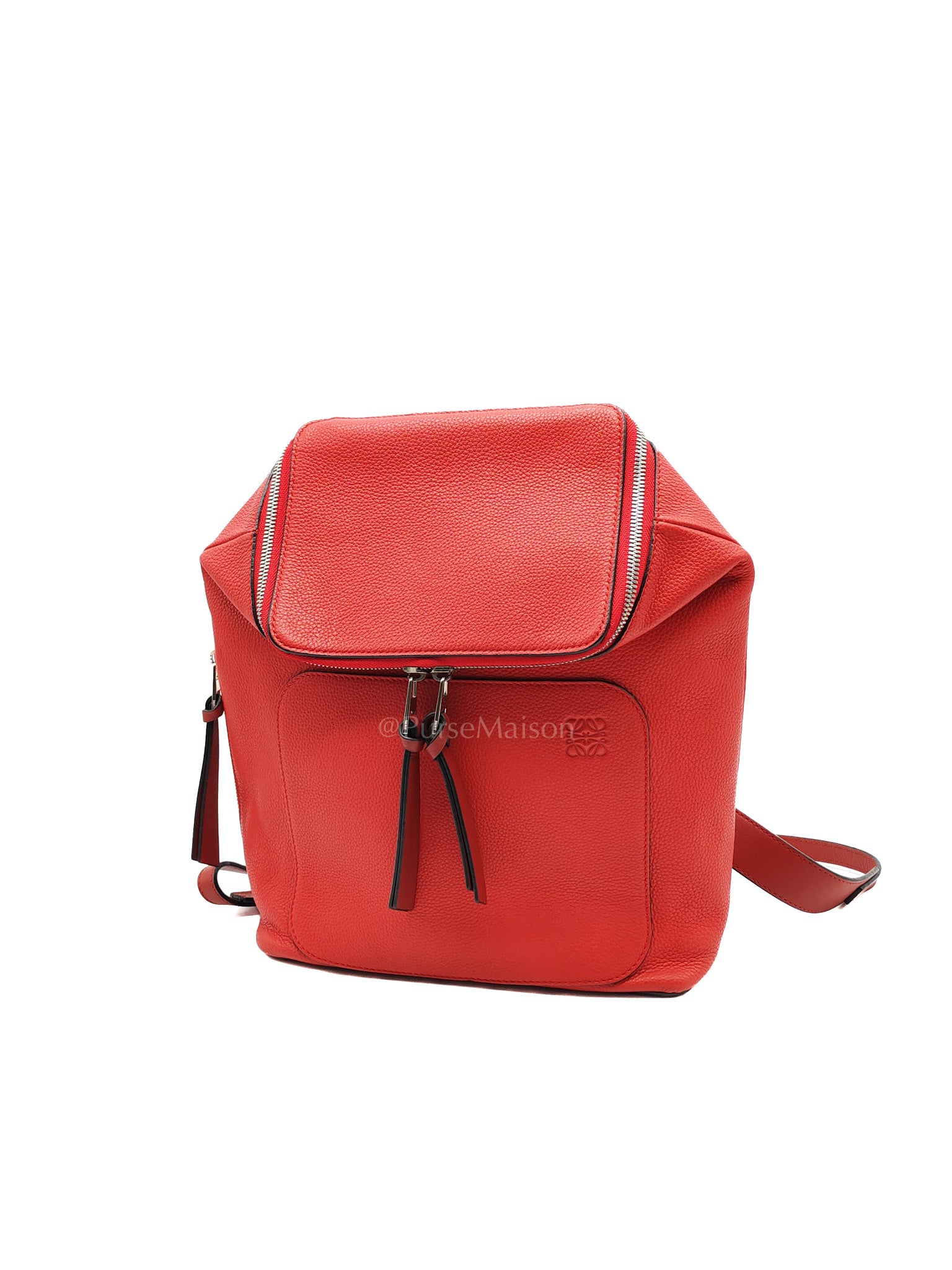 Goya in Red Grained Calfskin Leather Backpack | Purse Maison Luxury Bags Shop
