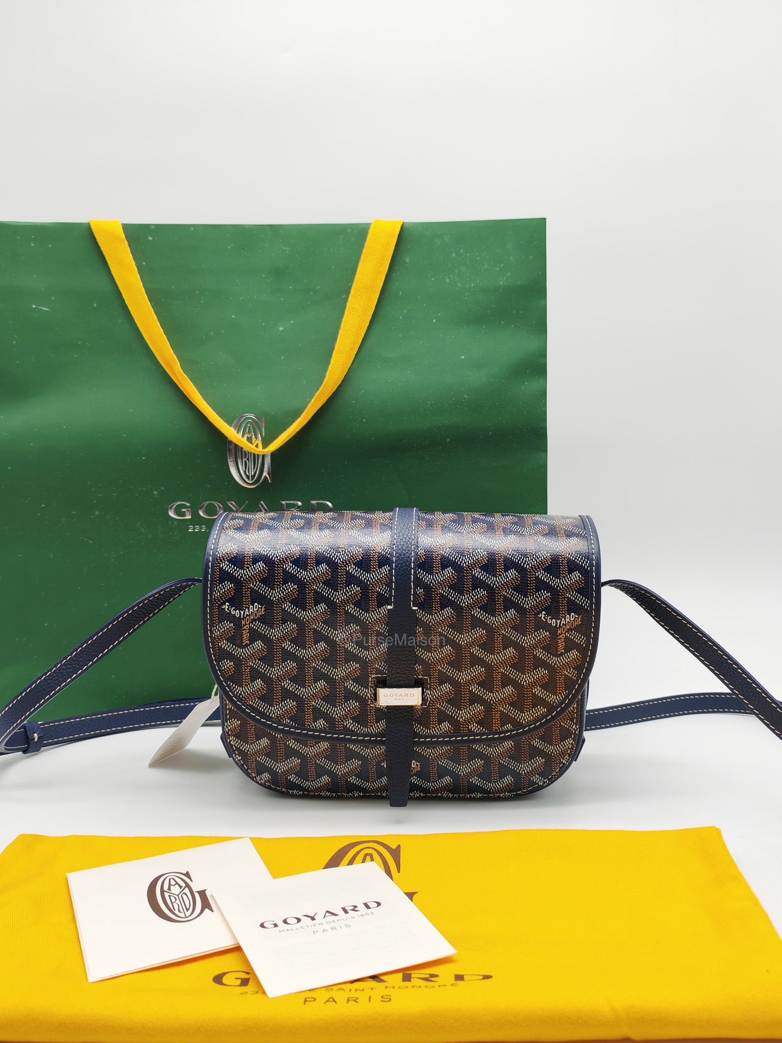 Goyard Belvedere PM in Navy Blue Goyardine Canvas | Purse Maison Luxury Bags Shop