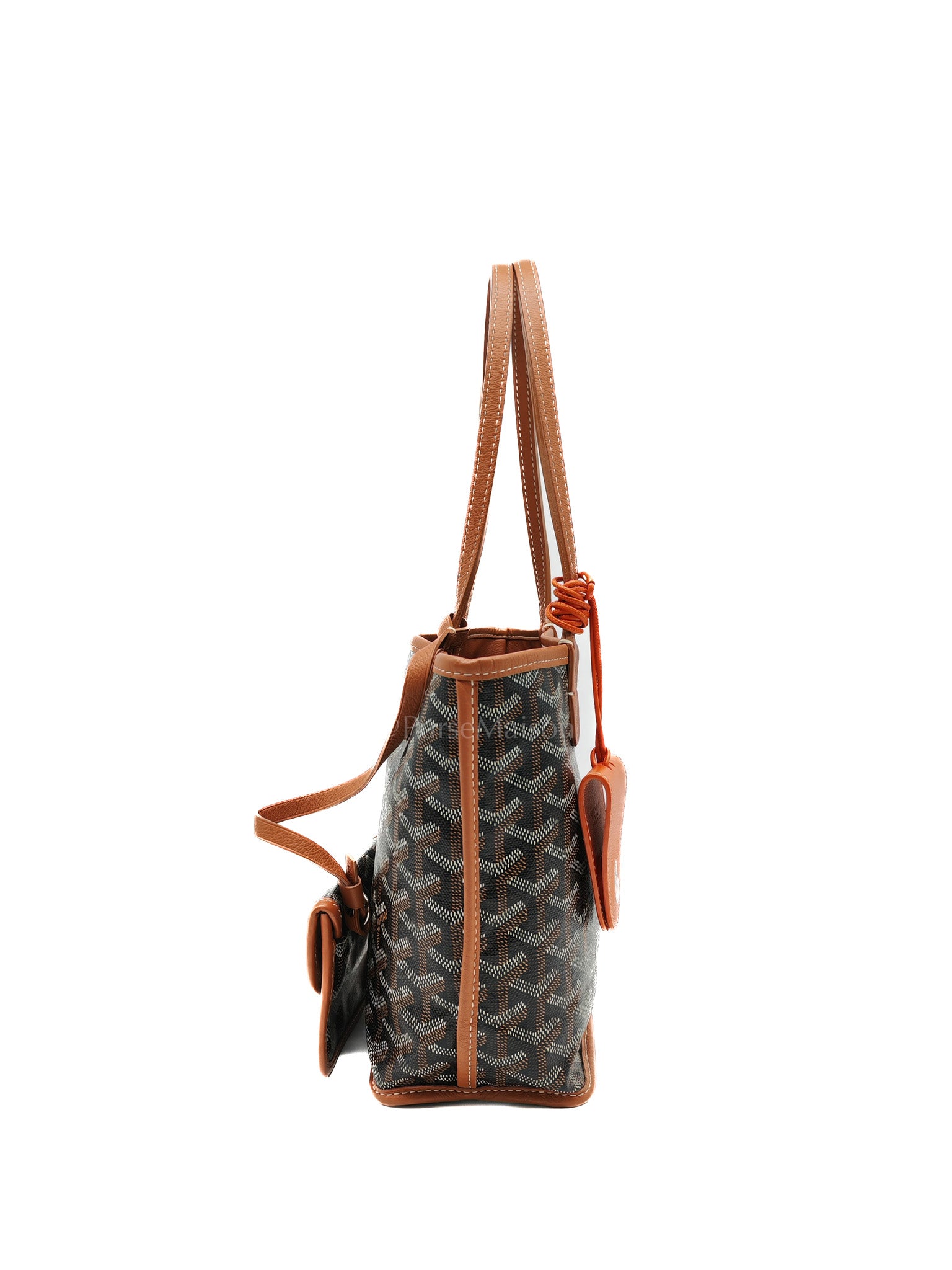 Goyard Mini Anjou in Tan Goyardine Canvas with Orange Heart Print and Croc Universel Clip Charm | Purse Maison Luxury Bags Shop