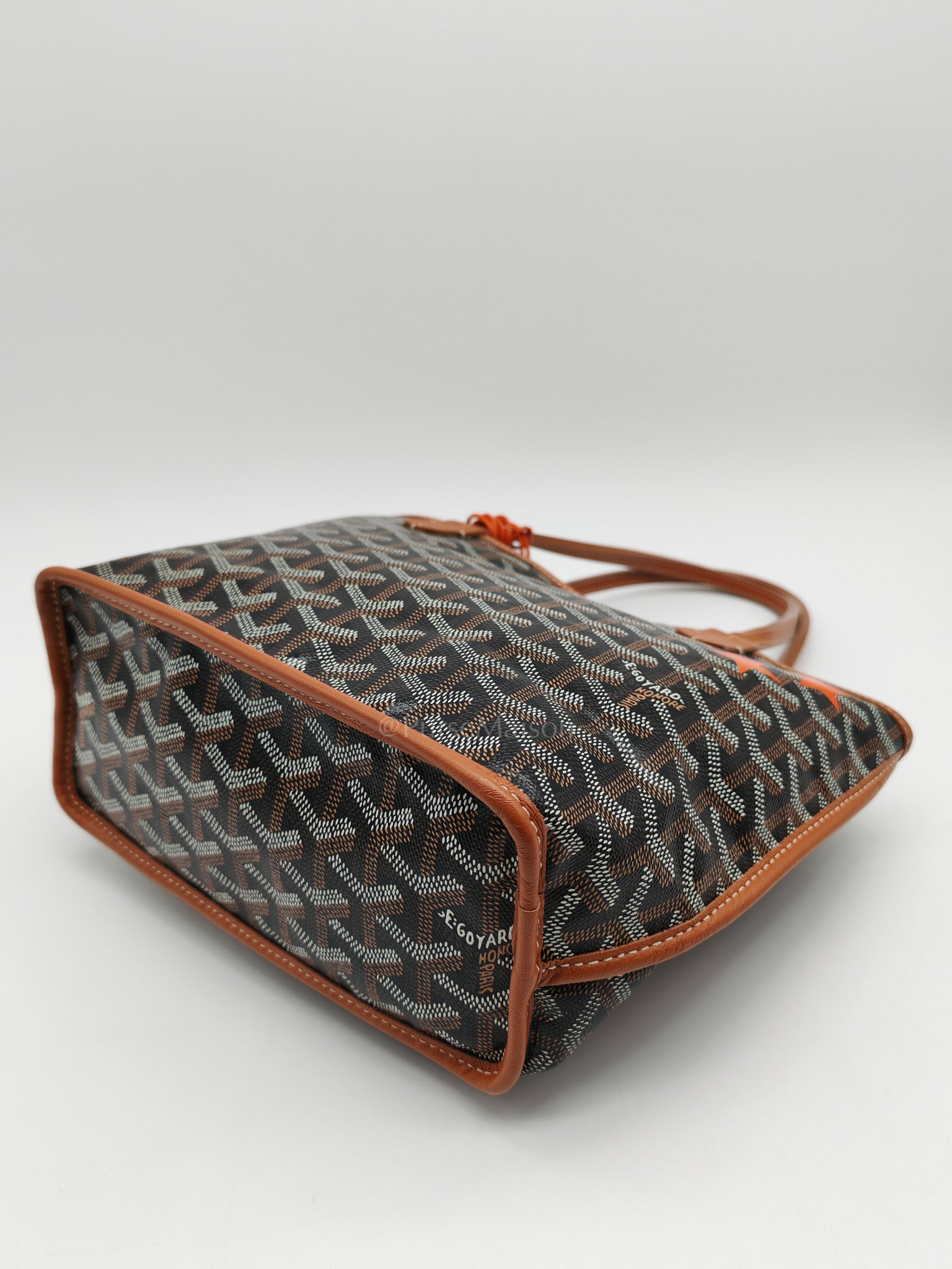 Goyard Mini Anjou in Tan Goyardine Canvas with Orange Heart Print and Croc Universel Clip Charm | Purse Maison Luxury Bags Shop
