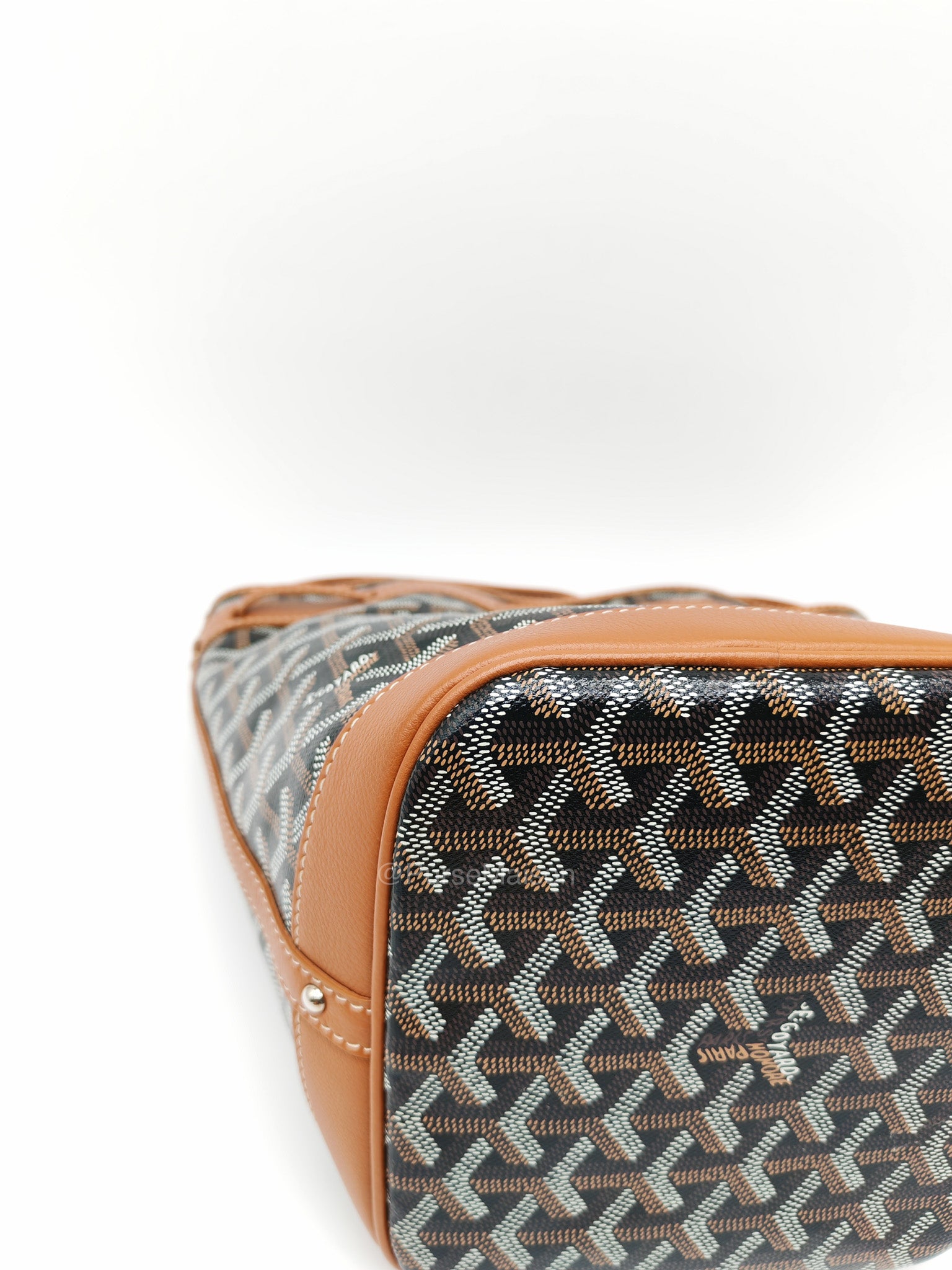 Goyard Petit Flot Bucket Bag in Black/Tan Goyardine Canvas | Purse Maison Luxury Bags Shop