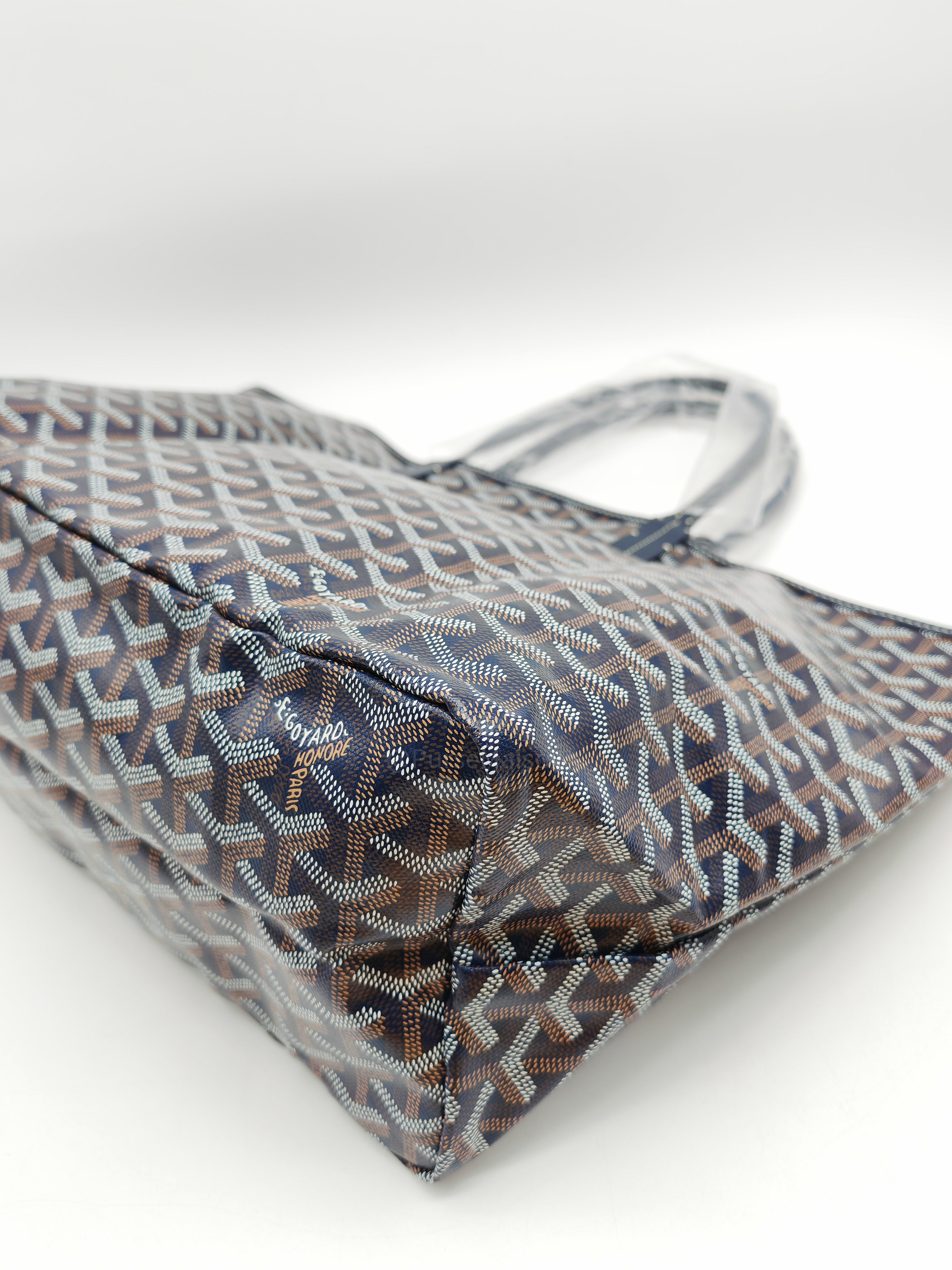 Goyard Saint Louis PM in Navy Blue Goyardine Canvas with Croc Universal Clip Charm | Purse Maison Luxury Bags Shop