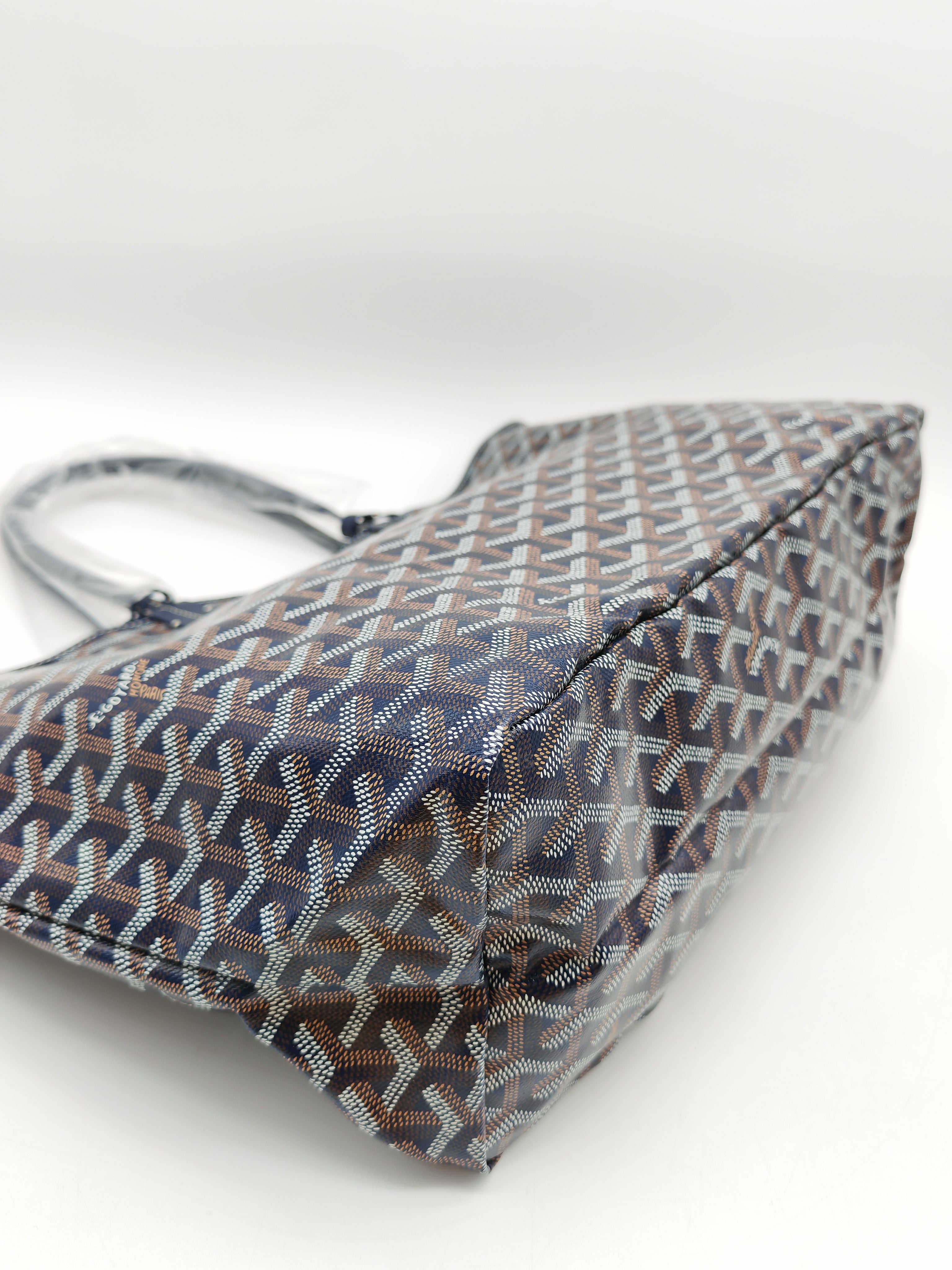 Goyard Saint Louis PM in Navy Blue Goyardine Canvas with Croc Universal Clip Charm | Purse Maison Luxury Bags Shop