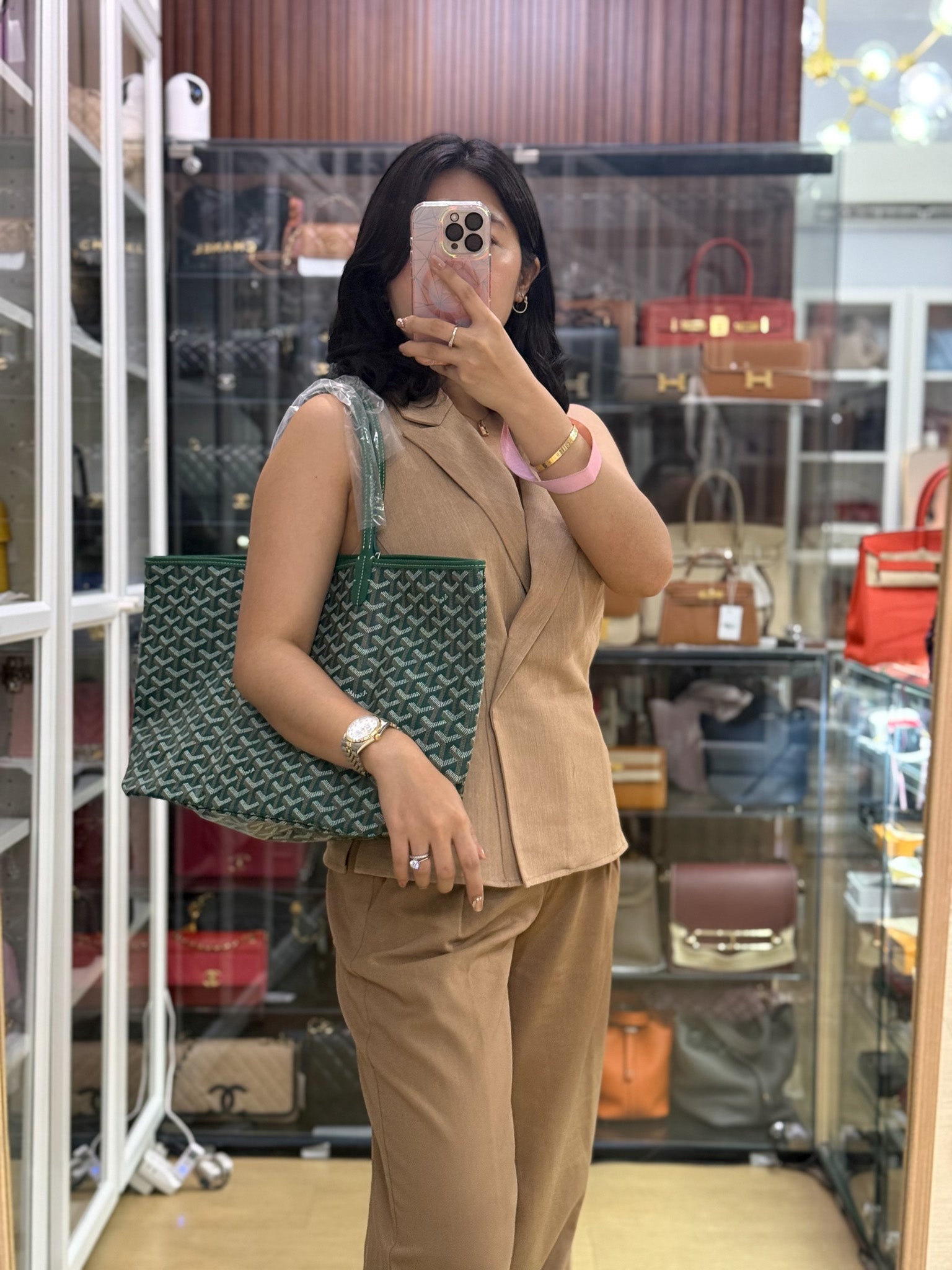 Goyard Saint Louis PM in Vert/Green Goyardine Canvas with Croc Universel Clip Charm | Purse Maison Luxury Bags Shop