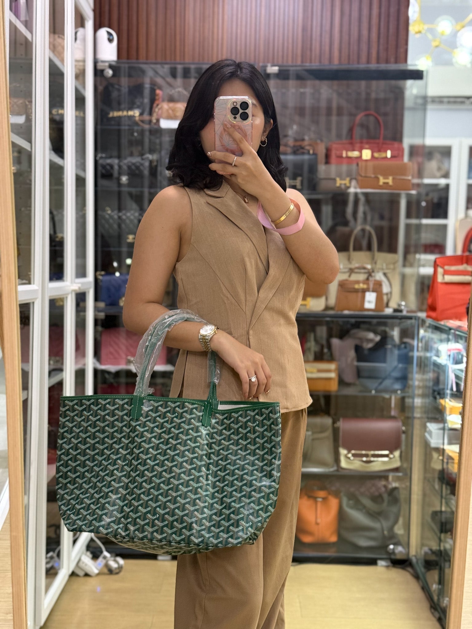 Goyard Saint Louis PM in Vert/Green Goyardine Canvas with Croc Universel Clip Charm | Purse Maison Luxury Bags Shop