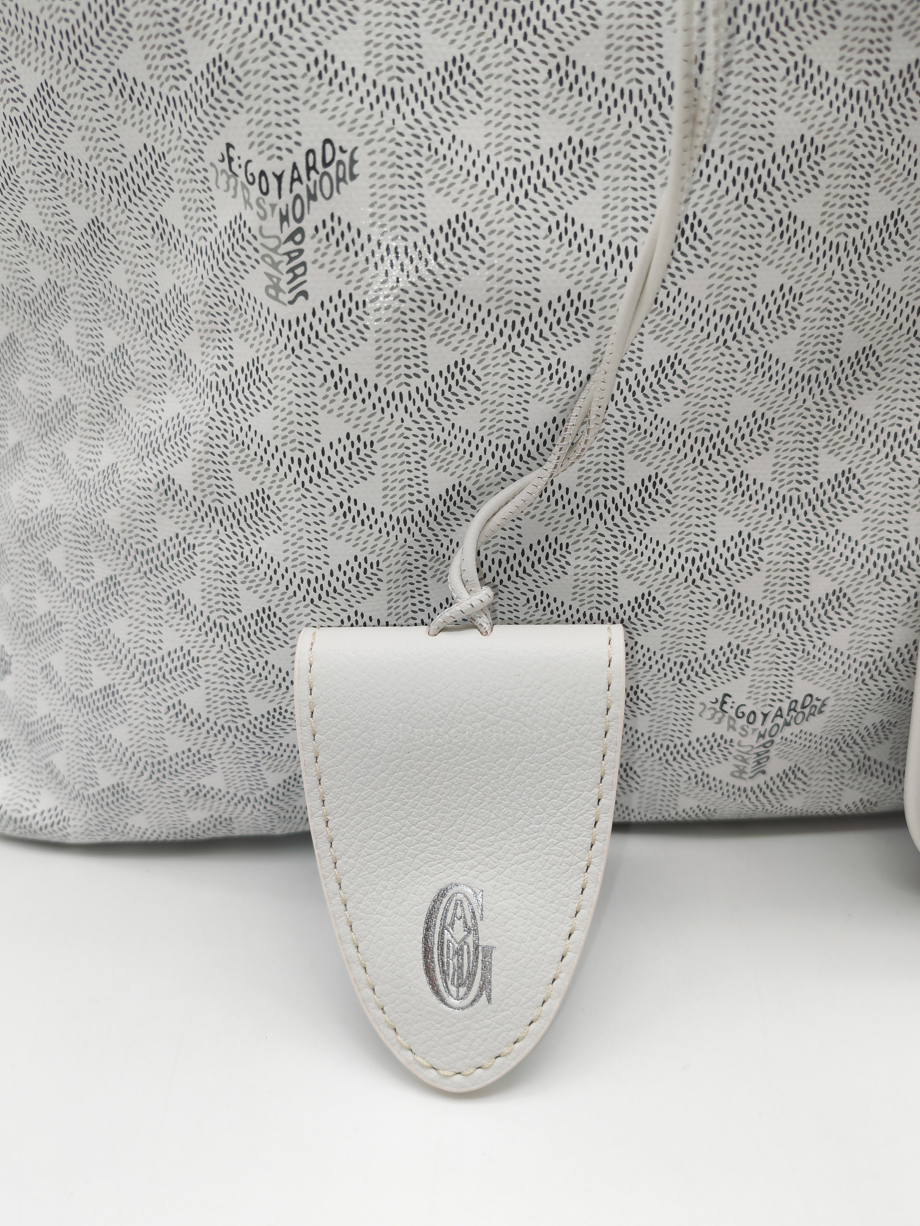 Goyard Saint Louis PM in White Goyardine Canvas with Croc Universal Clip Charm | Purse Maison Luxury Bags Shop
