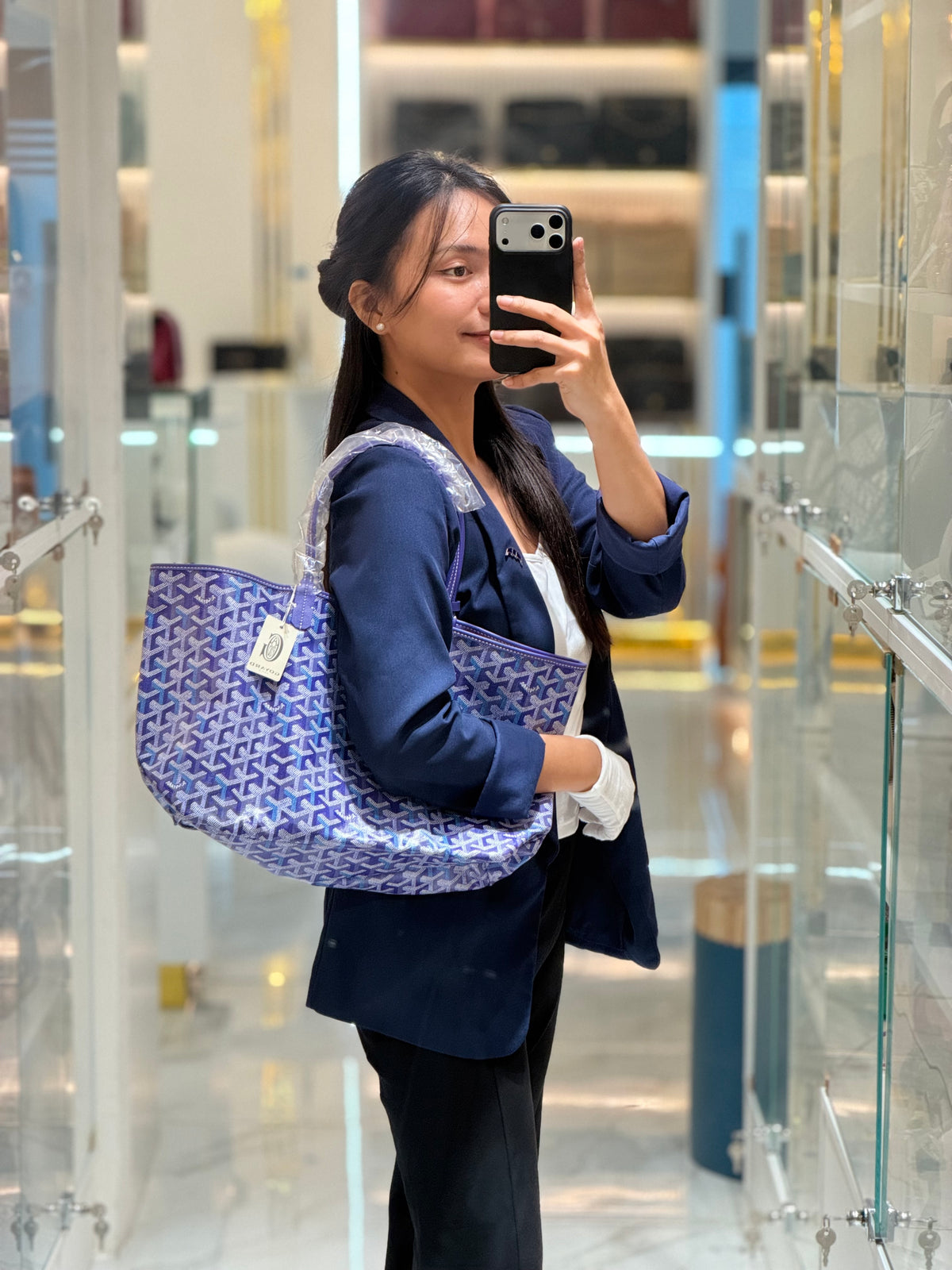Goyard Saint Louis PM Tote Bag in Multicolored Blueberry Purple Canvas Limited Edition with Croc Universel Clip Charm | Purse Maison Luxury Bags Shop