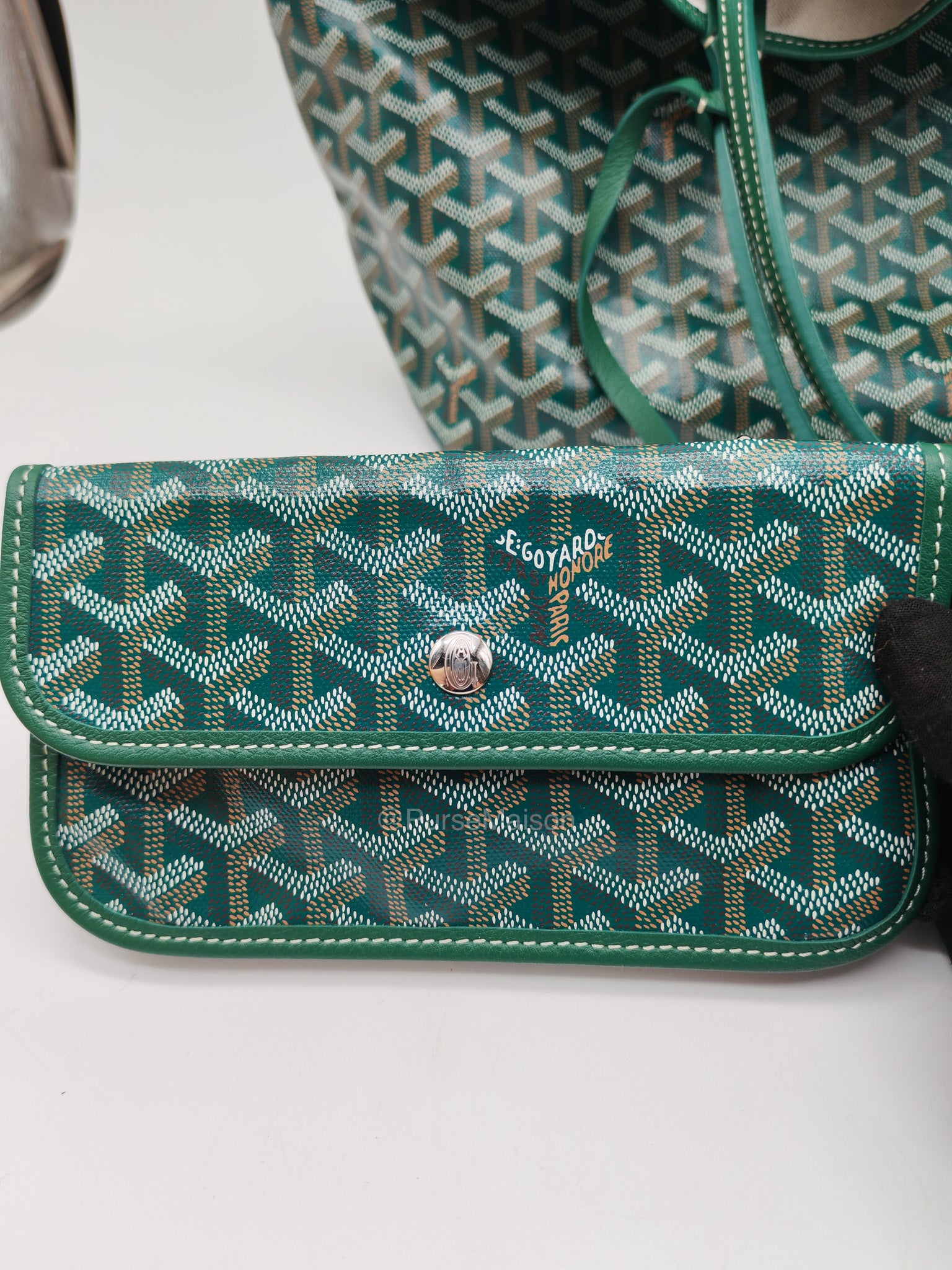 Goyard Saint Louis PM with Croc Universal Clip Charm in Green Goyardine Canvas | Purse Maison Luxury Bags Shop