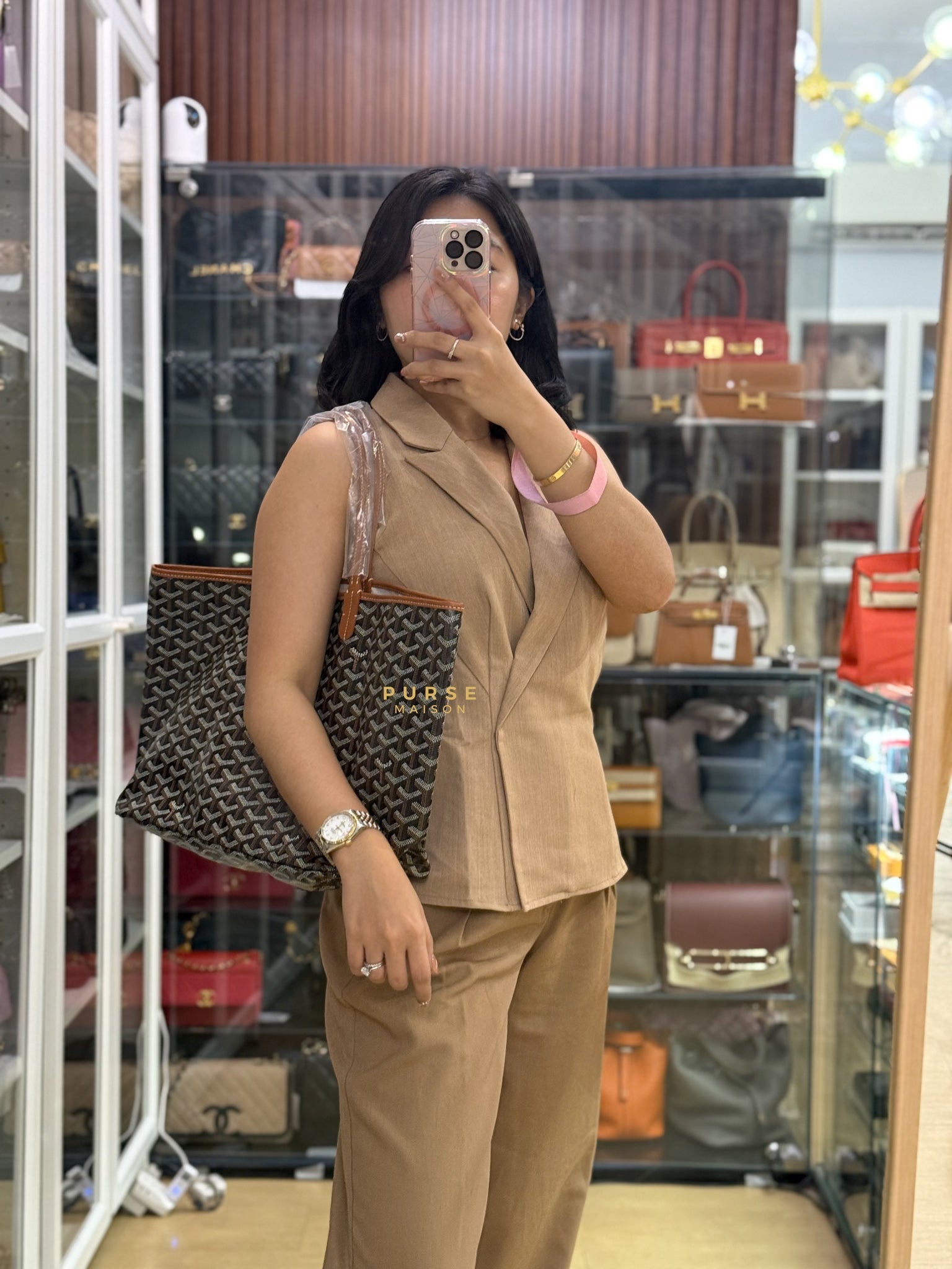 Goyard Saint Louis Tote Bag Pm in Tan Goyardine Canvas | Purse Maison Luxury Bags Shop