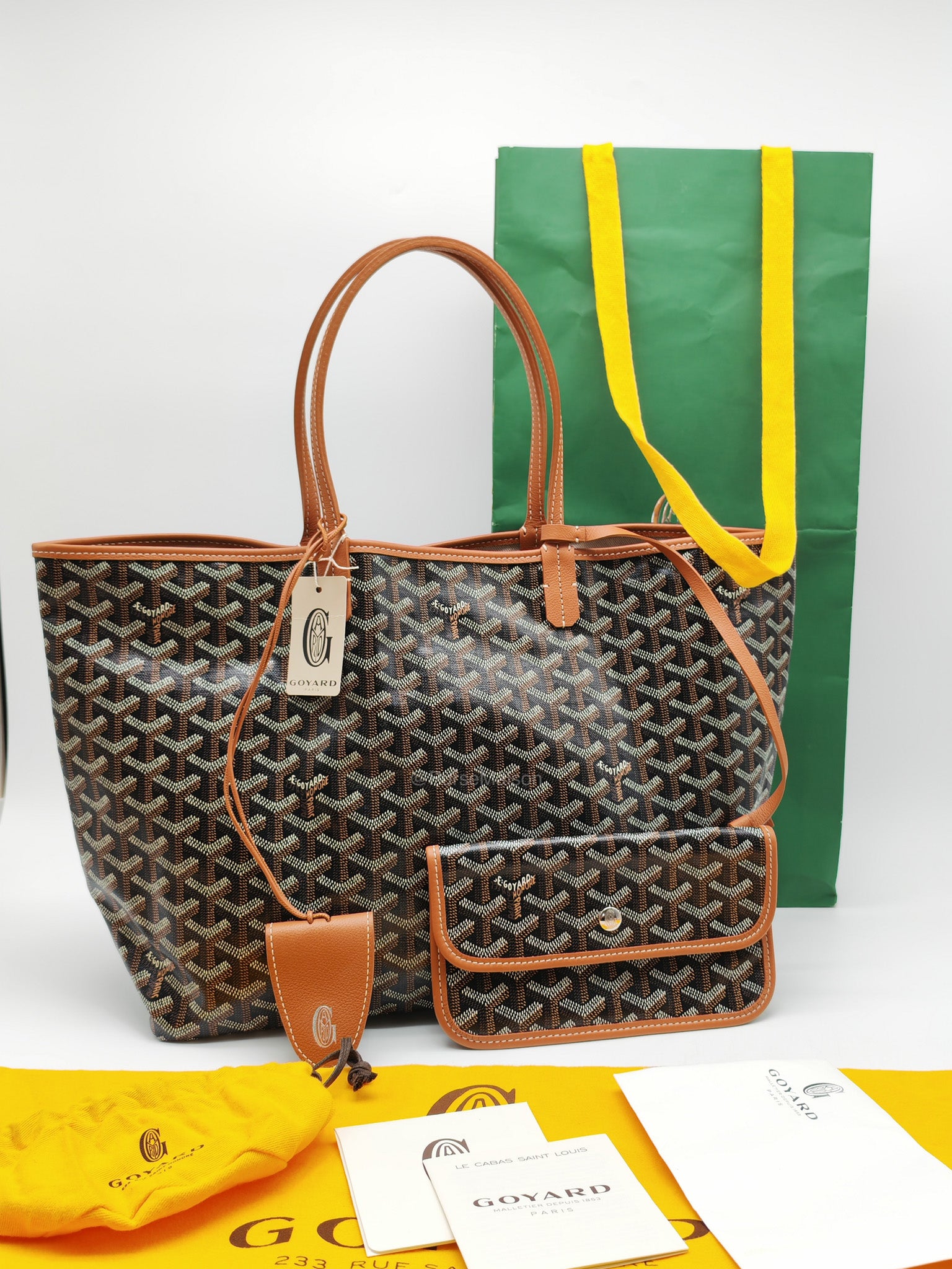 Goyard Saint Louis Tote Bag PM in Tan Goyardine Canvas with Croc Universal Clip Charm | Purse Maison Luxury Bags Shop