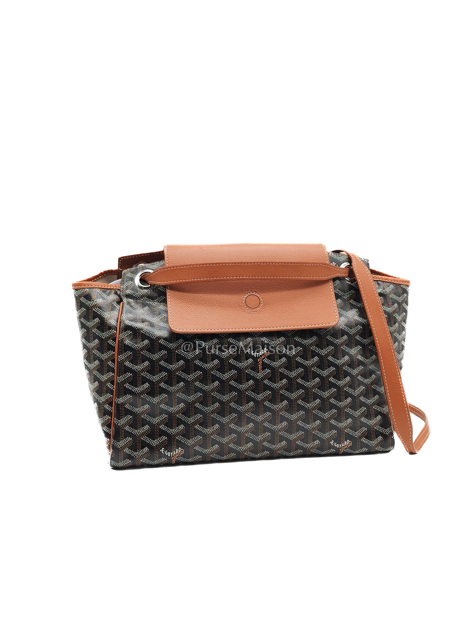 Goyard Rouette Souble Bag in Black/Tan Goyardine Canvas and Chevroches Calfskin Leather