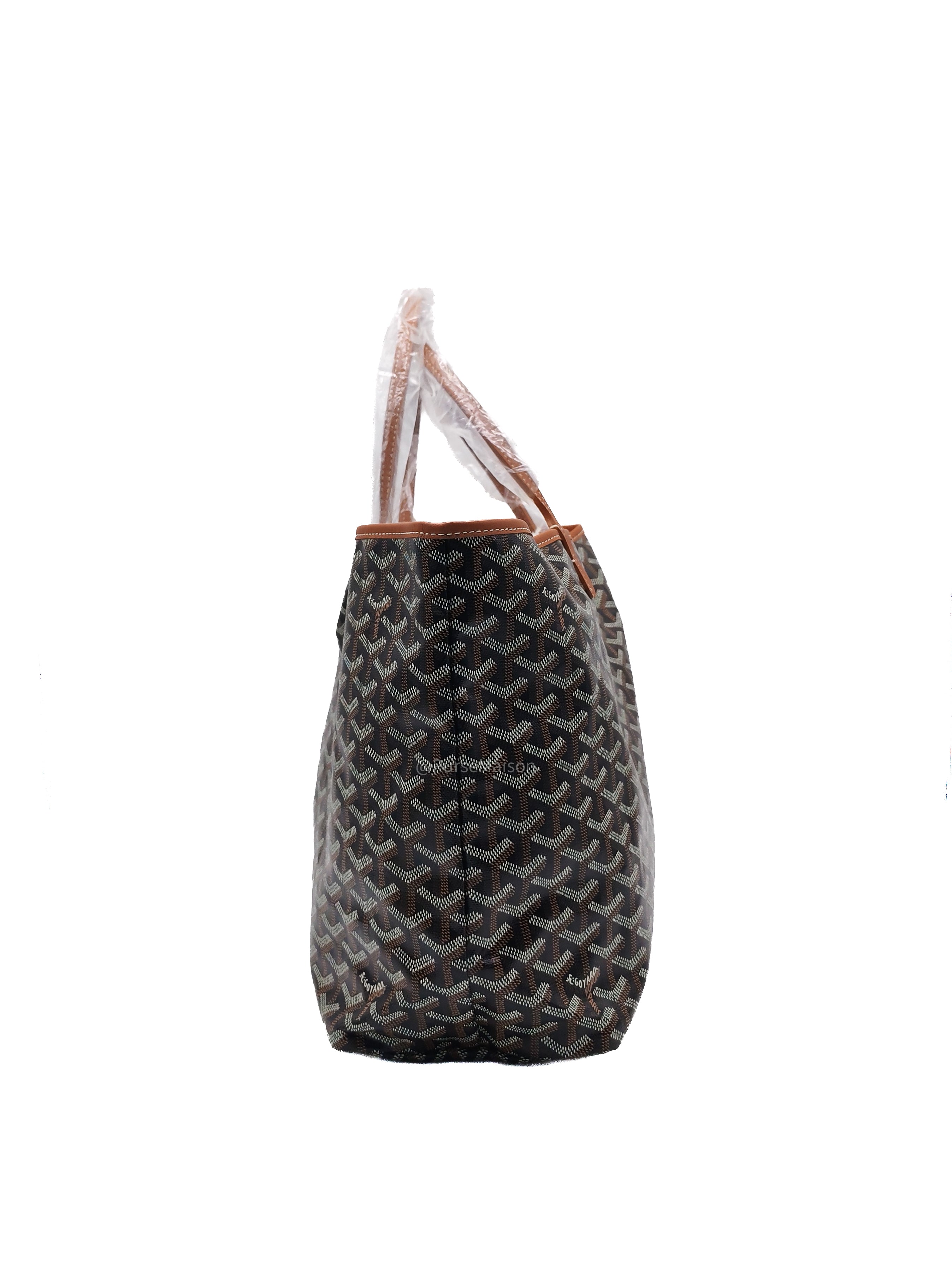 Goyard Saint Louis PM Tote Bag in Noir et Naturel/Tan Goyardine Canvas with Croc Universel Clip Charm