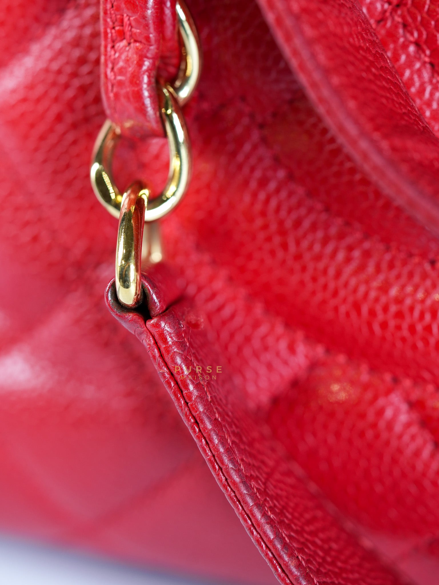 Grand Shopping Tote Bag (GST) in Red Quilted Caviar Leather Gold Hardware Series 18 | Purse Maison Luxury Bags Shop