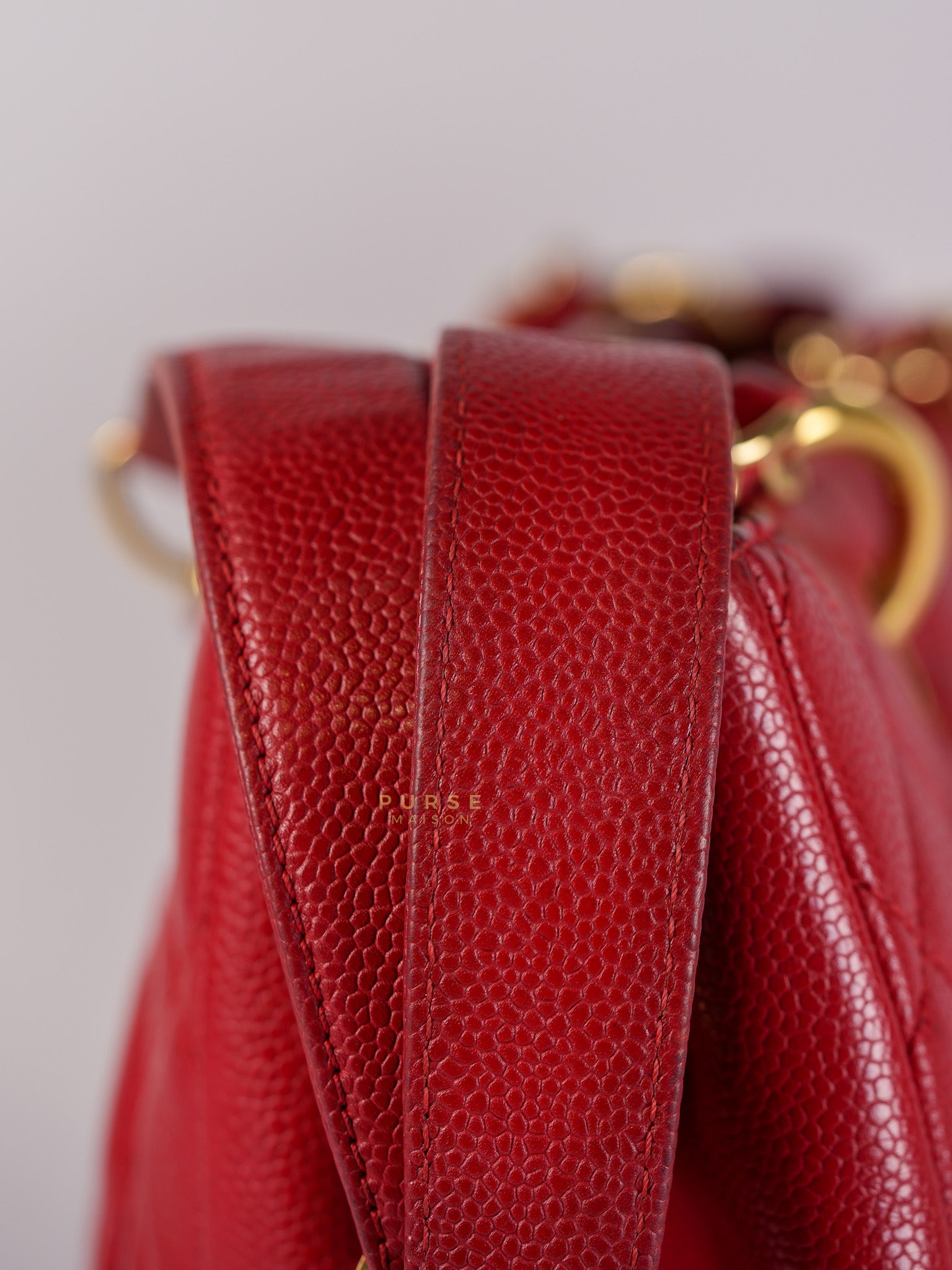 Grand Shopping Tote Bag (GST) in Red Quilted Caviar Leather Gold Hardware Series 18 | Purse Maison Luxury Bags Shop