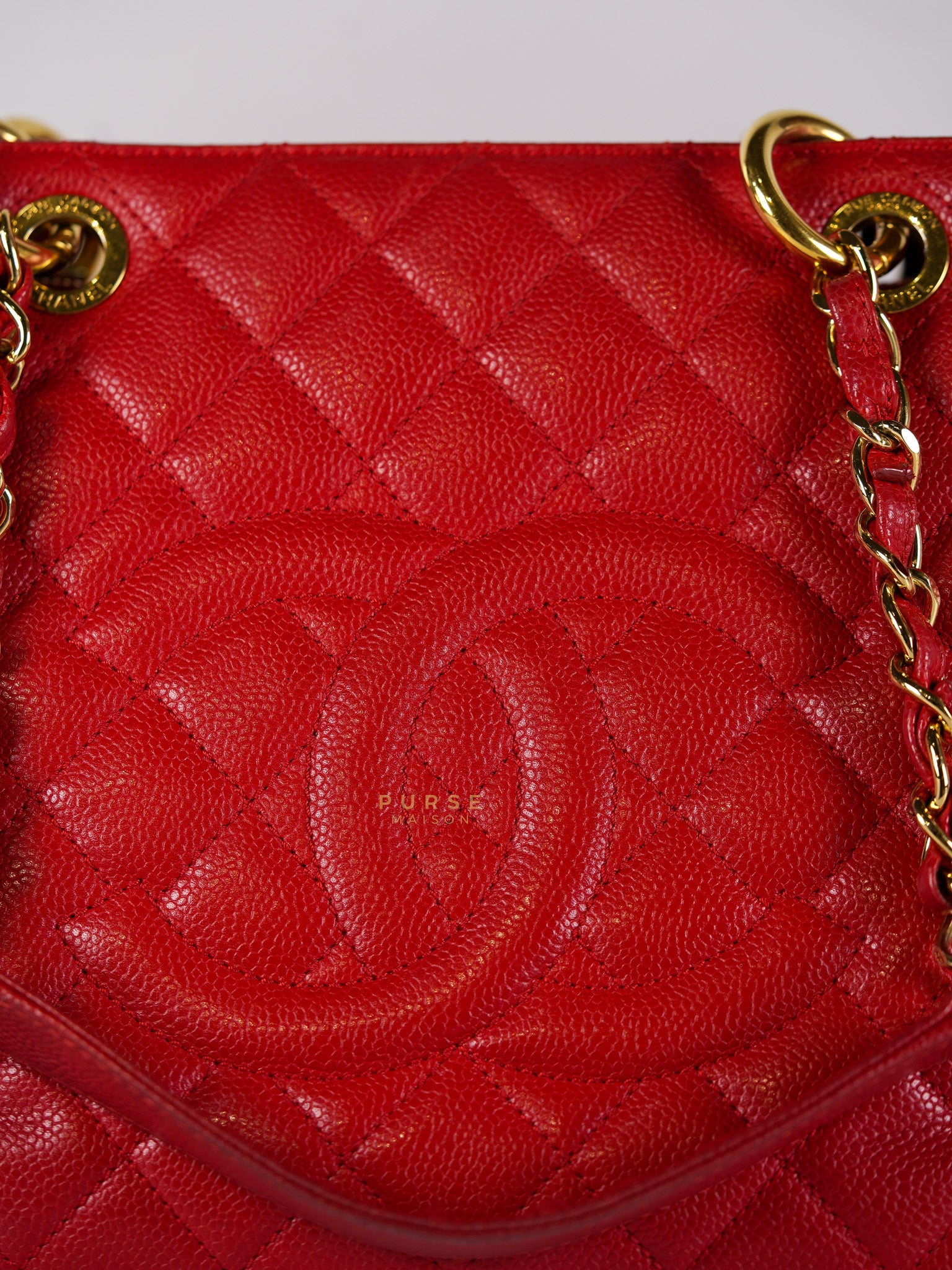 Grand Shopping Tote Bag (GST) in Red Quilted Caviar Leather Gold Hardware Series 18 | Purse Maison Luxury Bags Shop