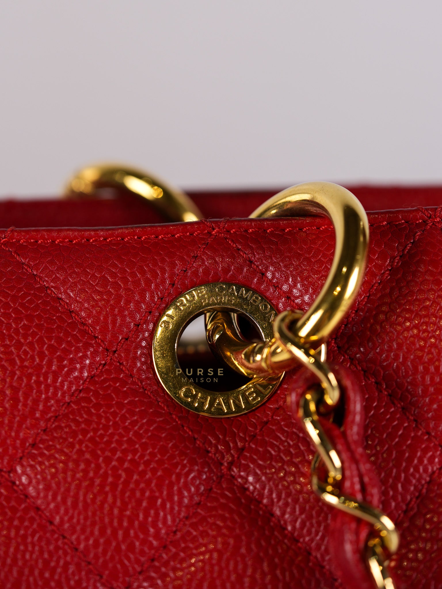 Grand Shopping Tote Bag (GST) in Red Quilted Caviar Leather Gold Hardware Series 18 | Purse Maison Luxury Bags Shop