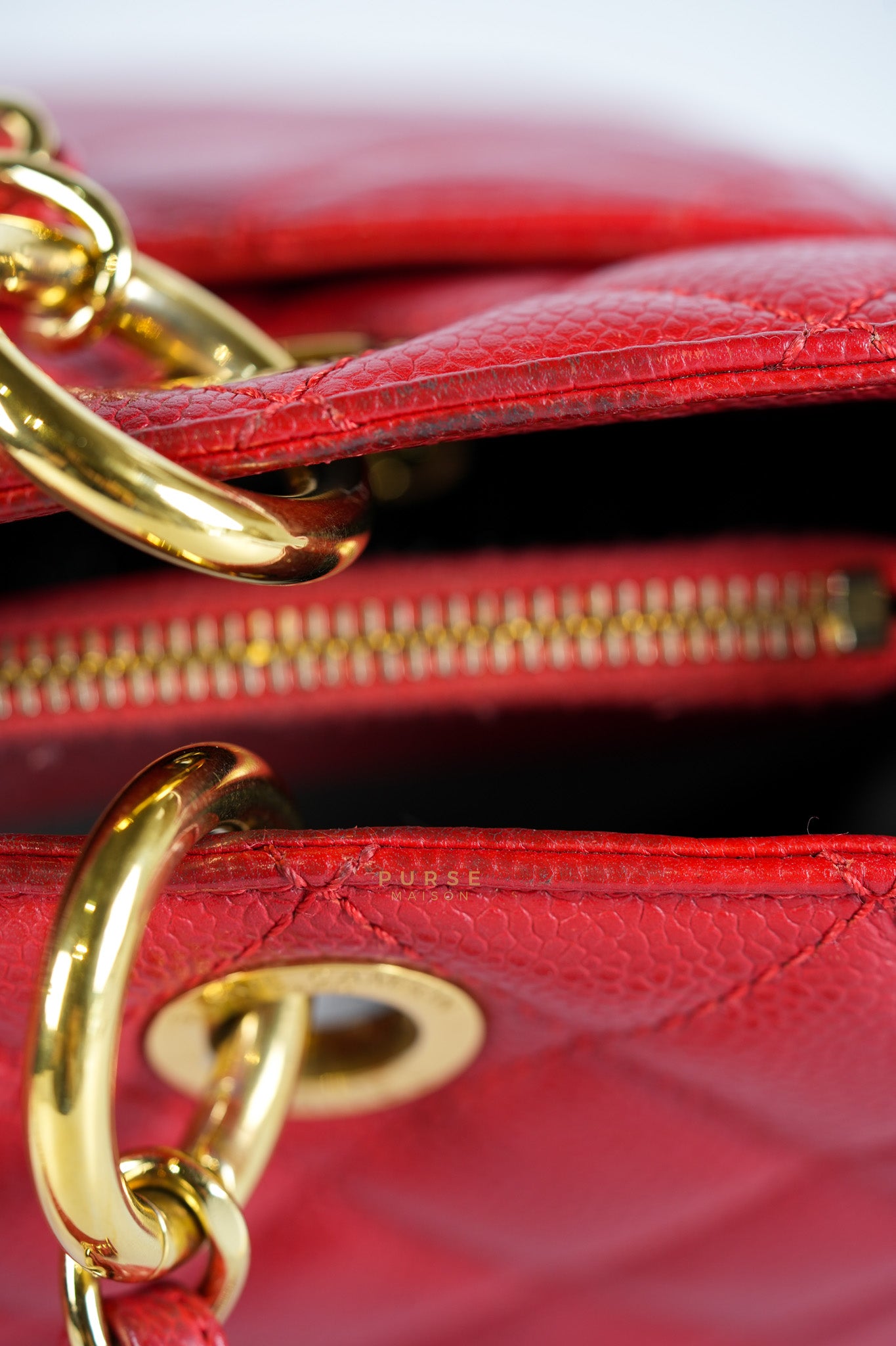 Grand Shopping Tote Bag (GST) in Red Quilted Caviar Leather Gold Hardware Series 18 | Purse Maison Luxury Bags Shop