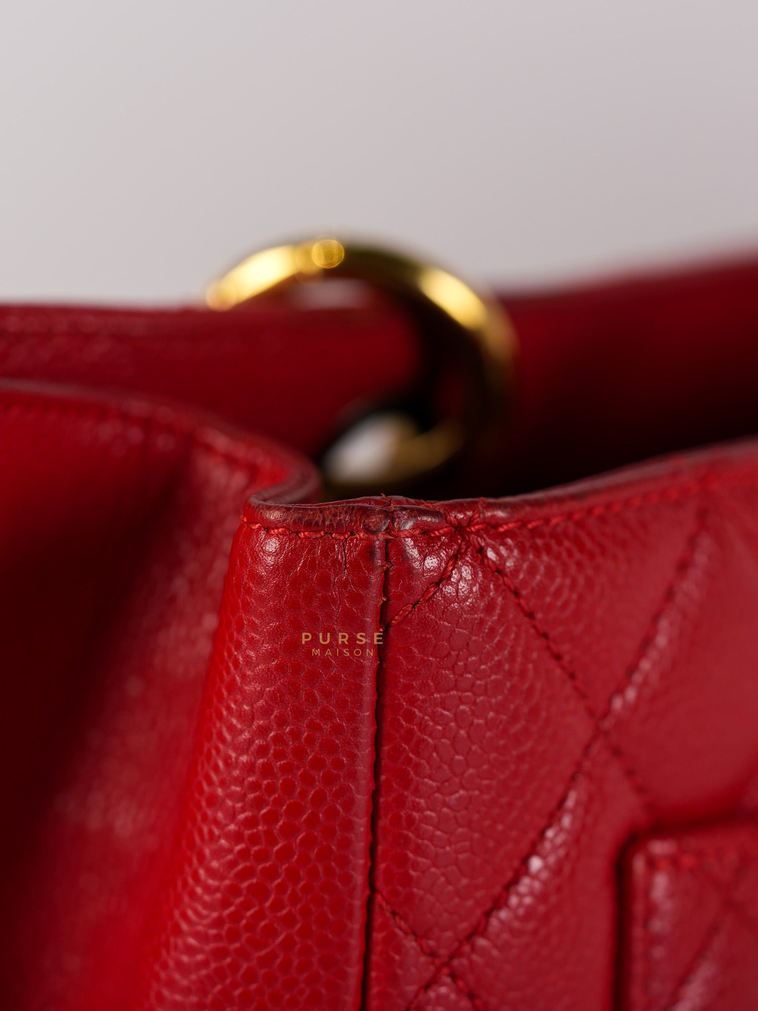 Grand Shopping Tote Bag (GST) in Red Quilted Caviar Leather Gold Hardware Series 18 | Purse Maison Luxury Bags Shop