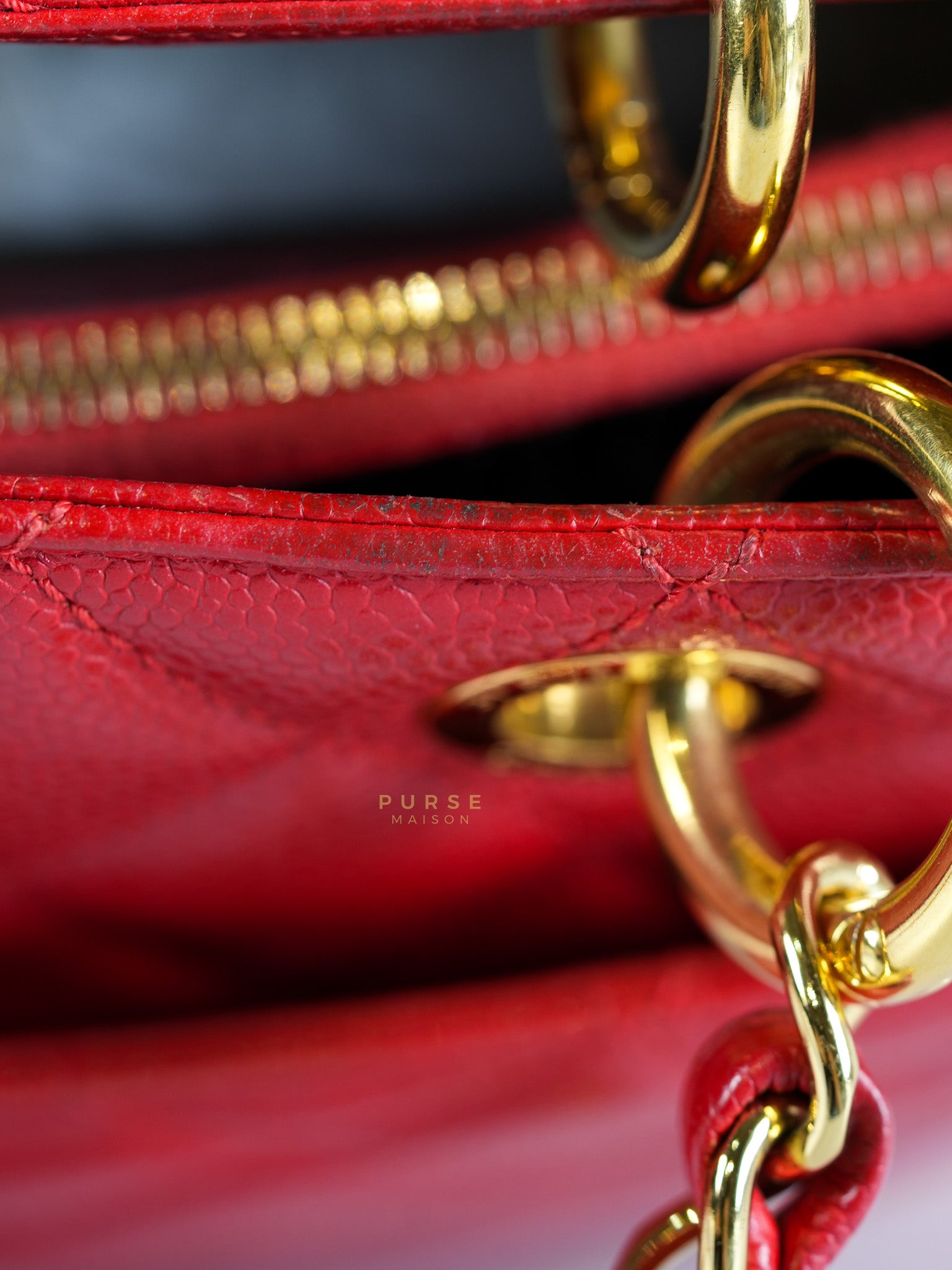 Grand Shopping Tote Bag (GST) in Red Quilted Caviar Leather Gold Hardware Series 18 | Purse Maison Luxury Bags Shop